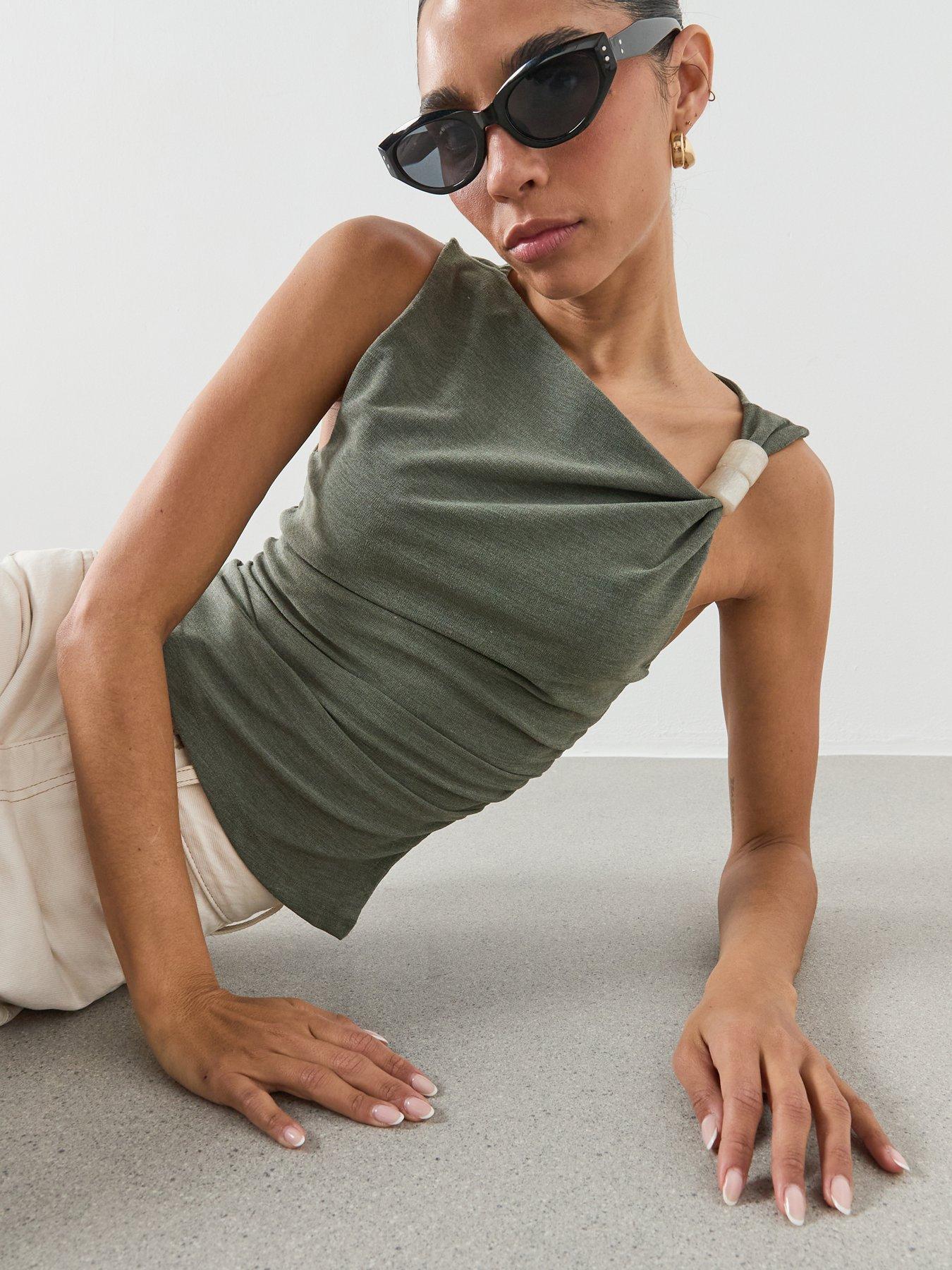  image of mango-asymmetric-ruched-top-green