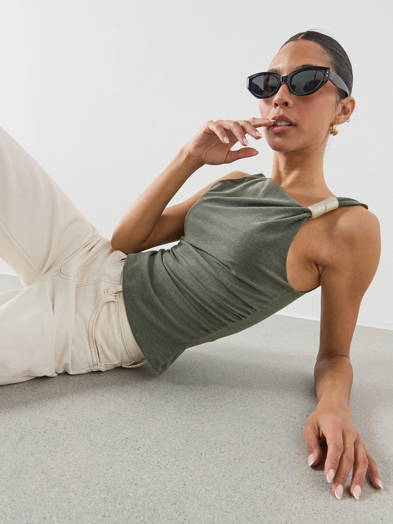  image of mango-asymmetric-ruched-top-green