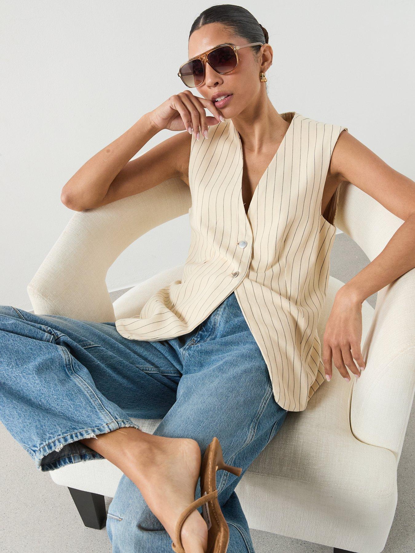Image 6 of 6 of Mango Pinstriped Suit Waistcoat - Yellow