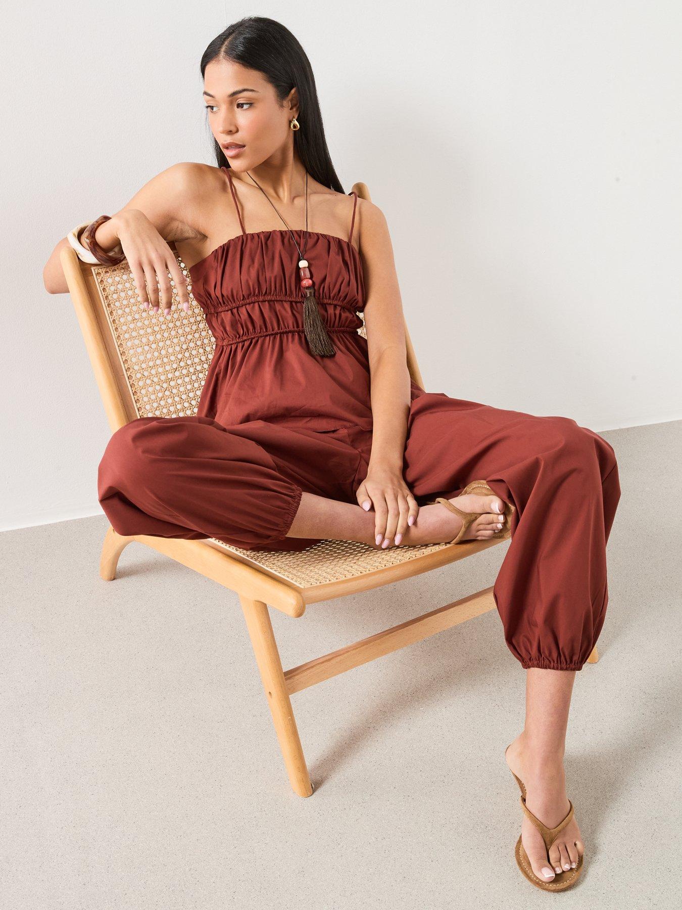 Image 4 of 6 of Mango Ruched Cotton Top - Brown