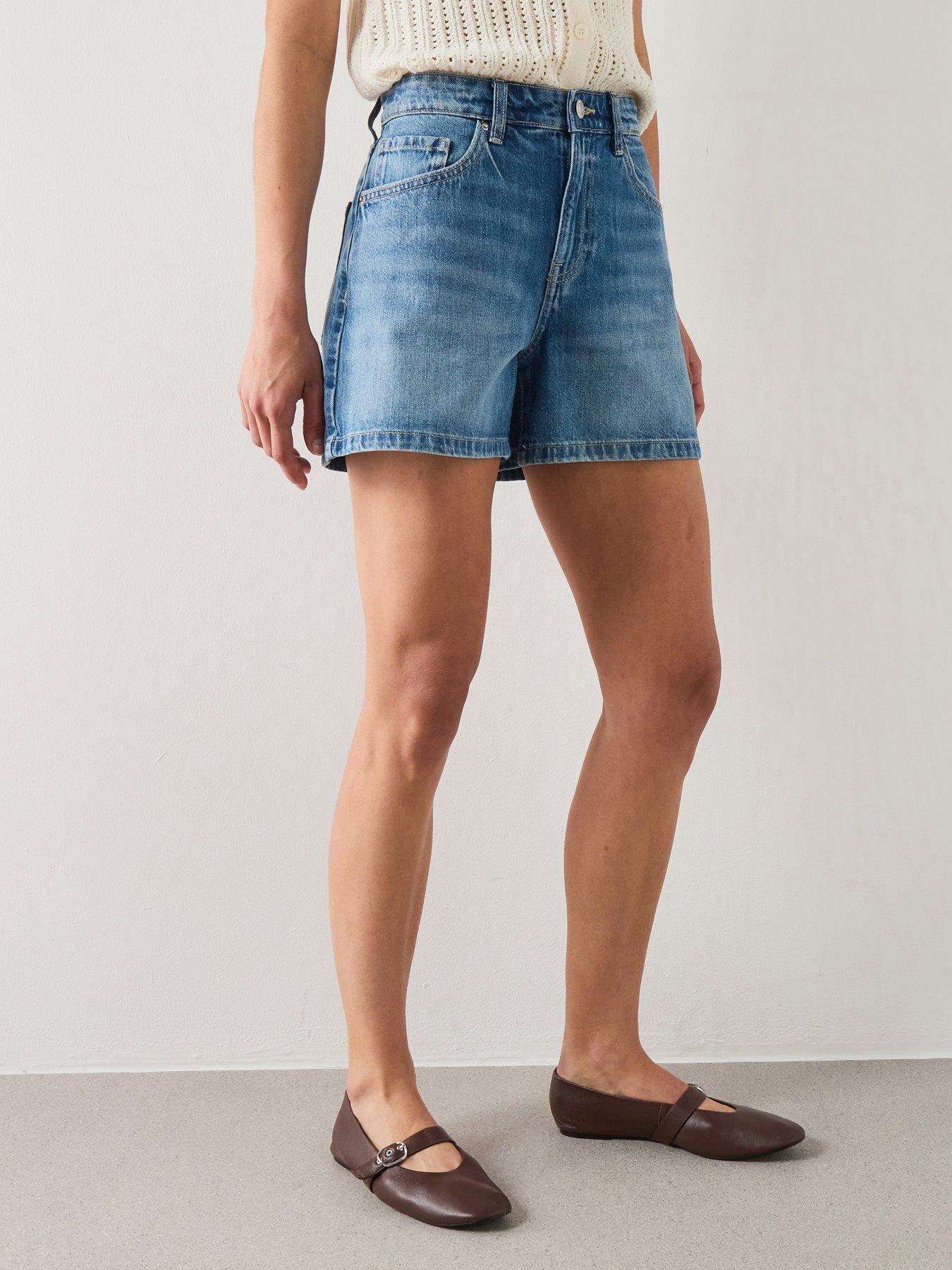 Mango Straight Mid-Rise Denim Shorts - Blue