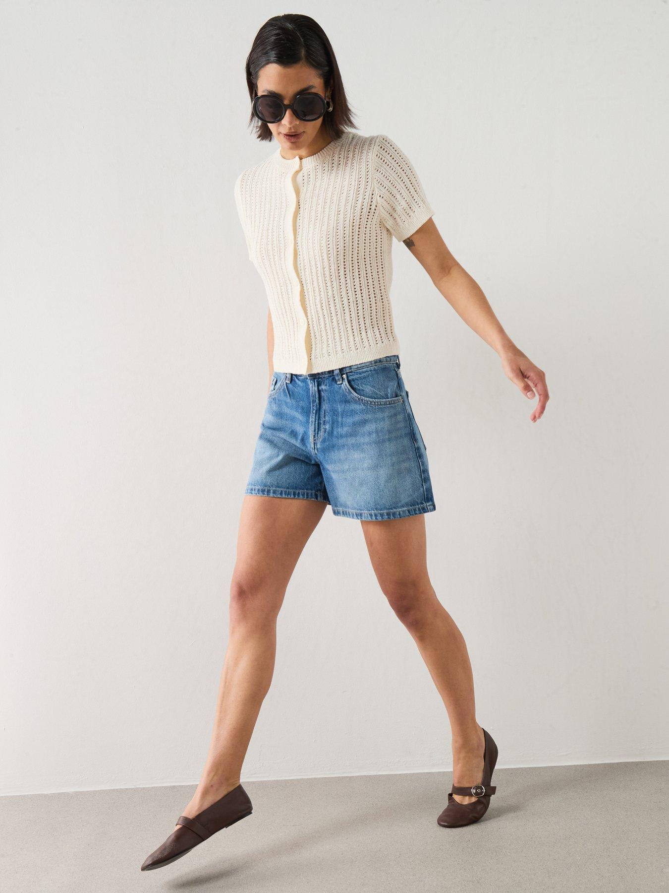 Image 3 of 6 of Mango Straight Mid-rise Denim Shorts - Blue