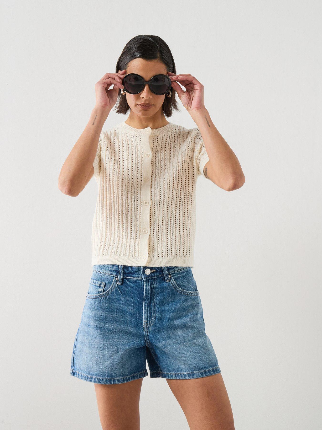 Image 4 of 6 of Mango Straight Mid-rise Denim Shorts - Blue