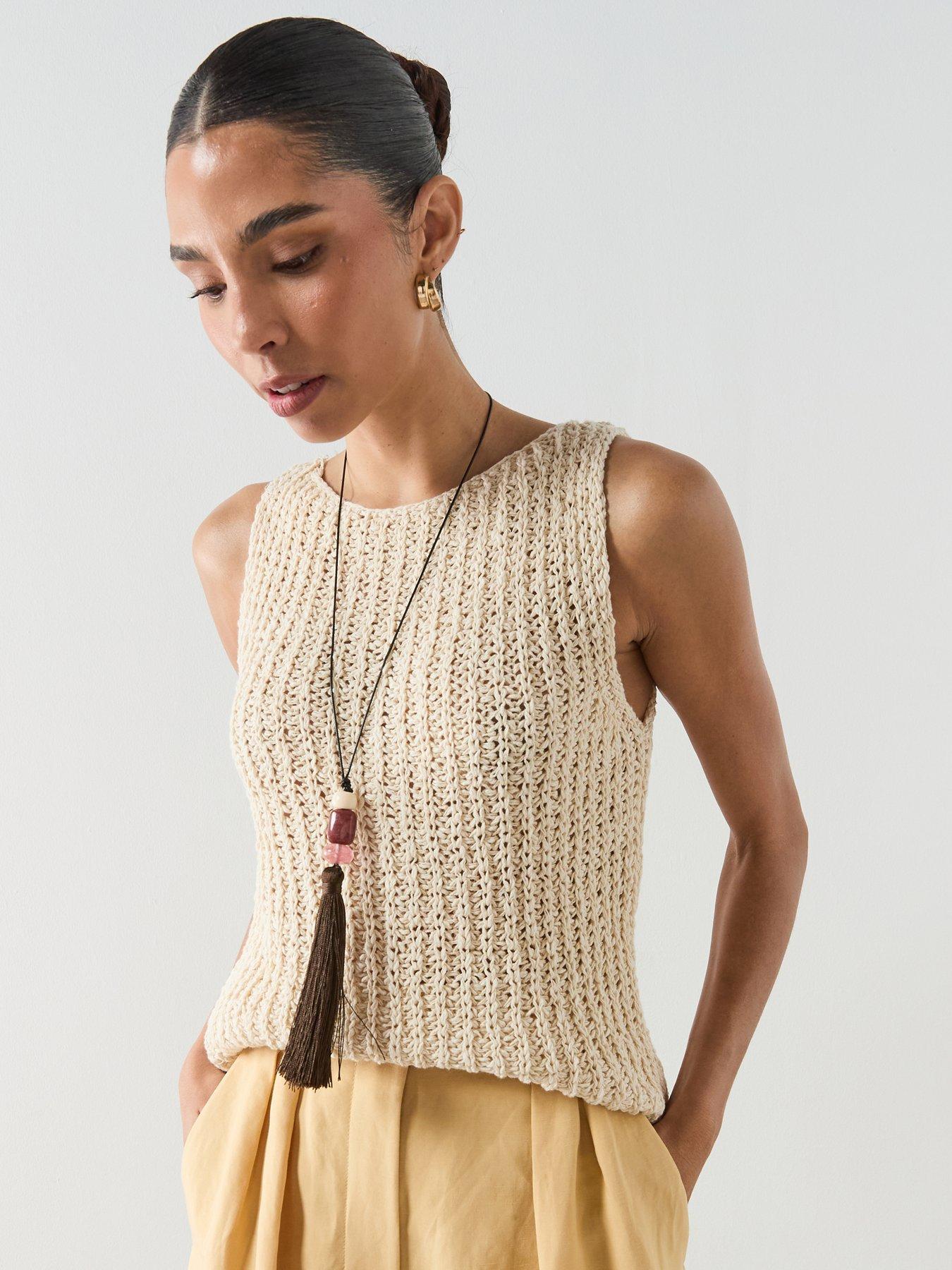 Mango Round-Neck Knitted Top - Sand