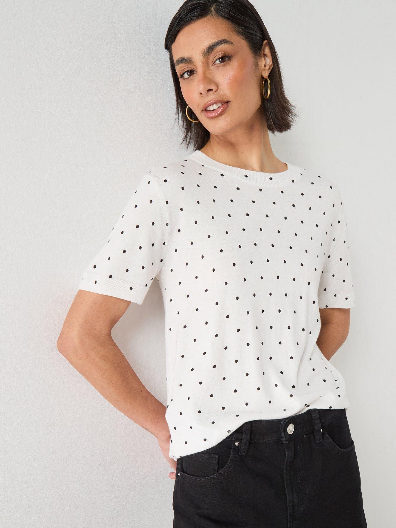Mango Polka-Dot Knitted Sweater - White