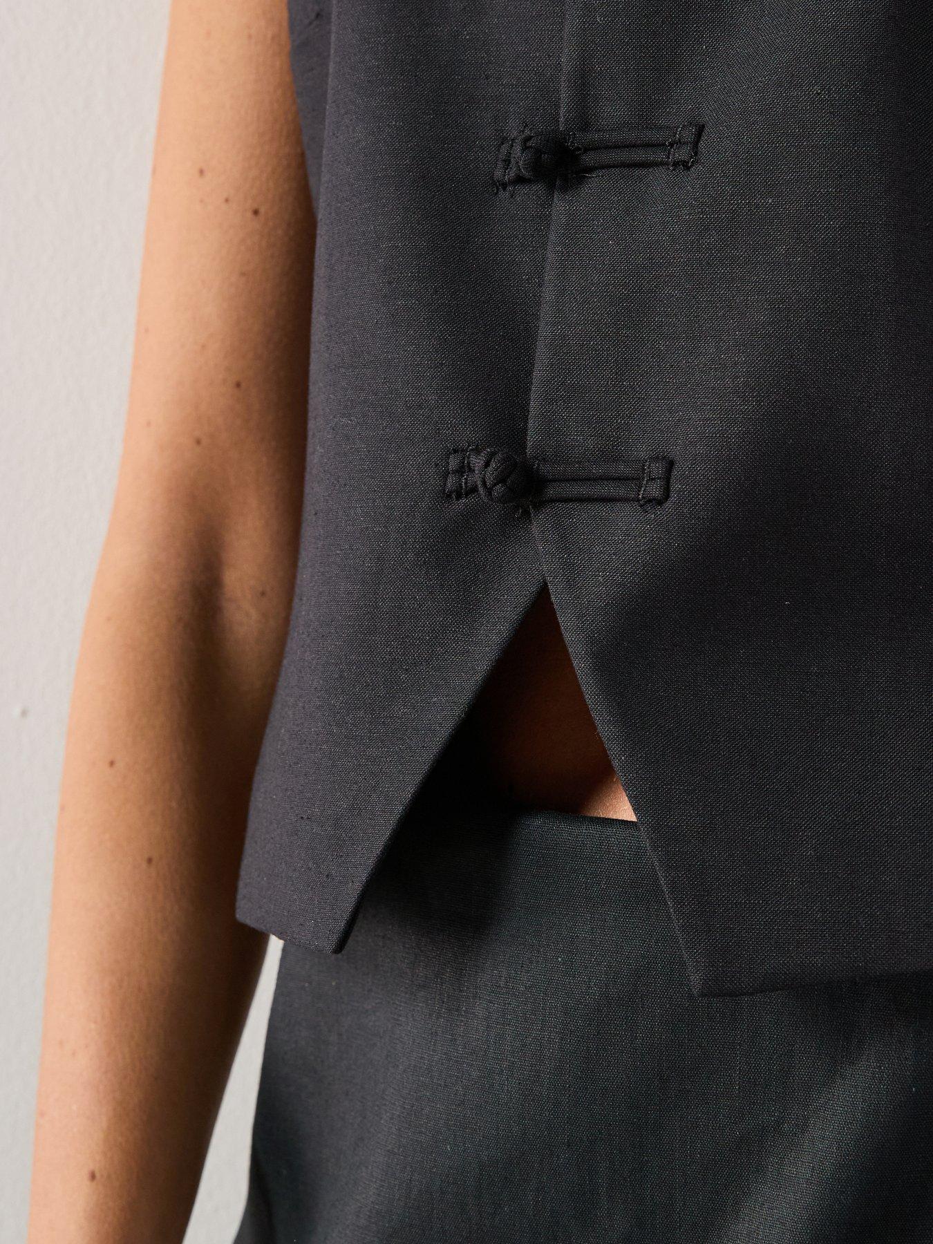 Image 5 of 5 of Mango Linen Co-ord Toggle Waistcoat - Black
