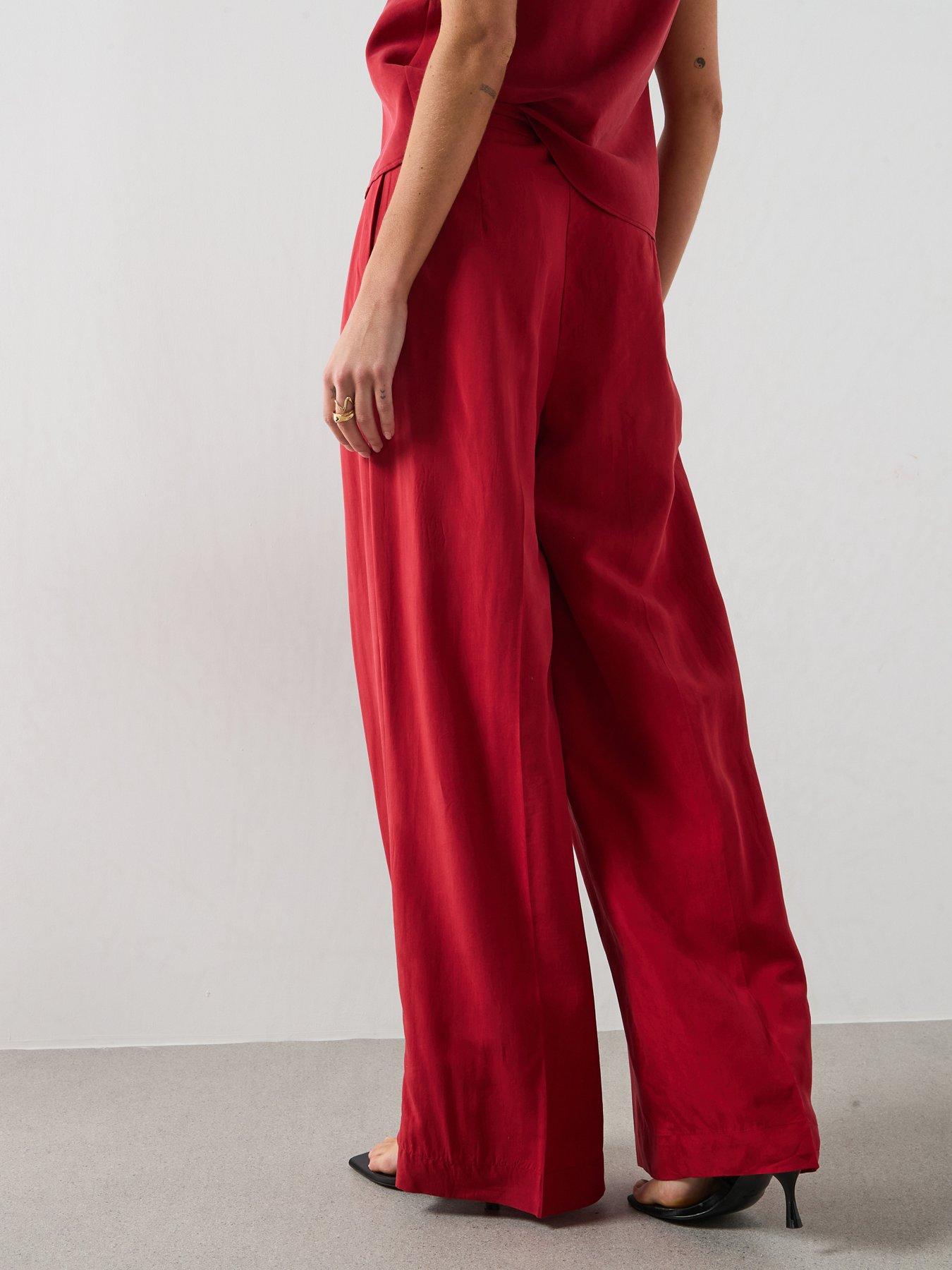 Image 2 of 6 of Mango Straight Lyocell Co-ord Trousers - Red