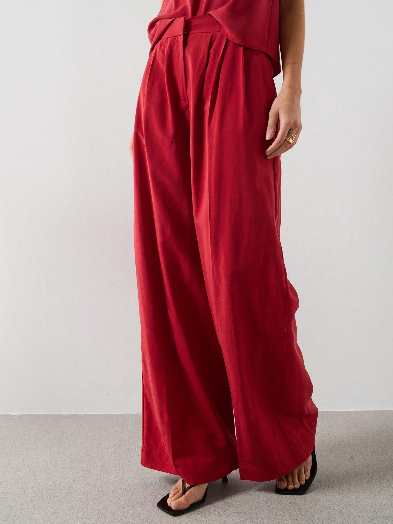 Image 3 of 6 of Mango Straight Lyocell Co-ord Trousers - Red