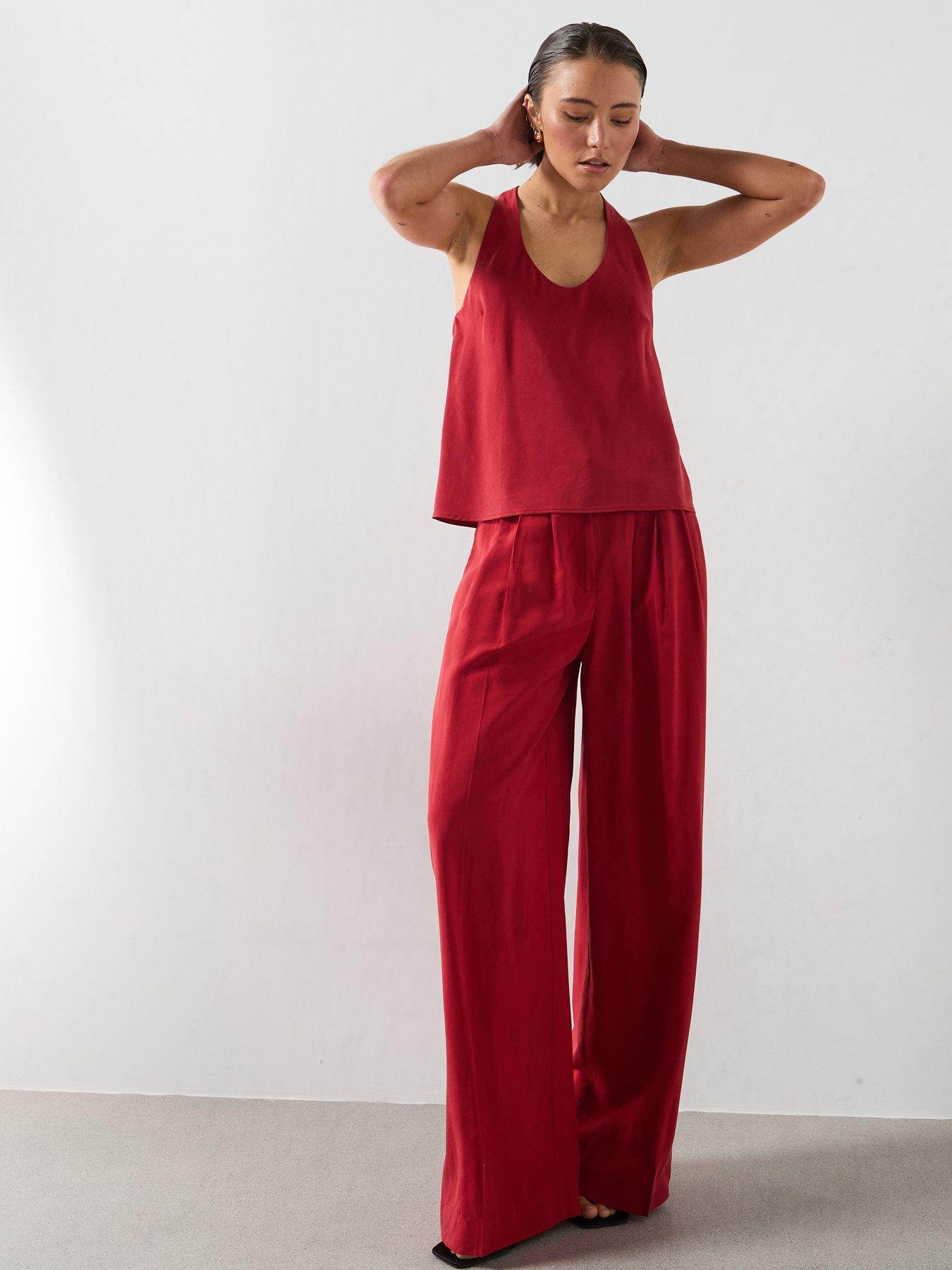 Image 5 of 6 of Mango Straight Lyocell Co-ord Trousers - Red