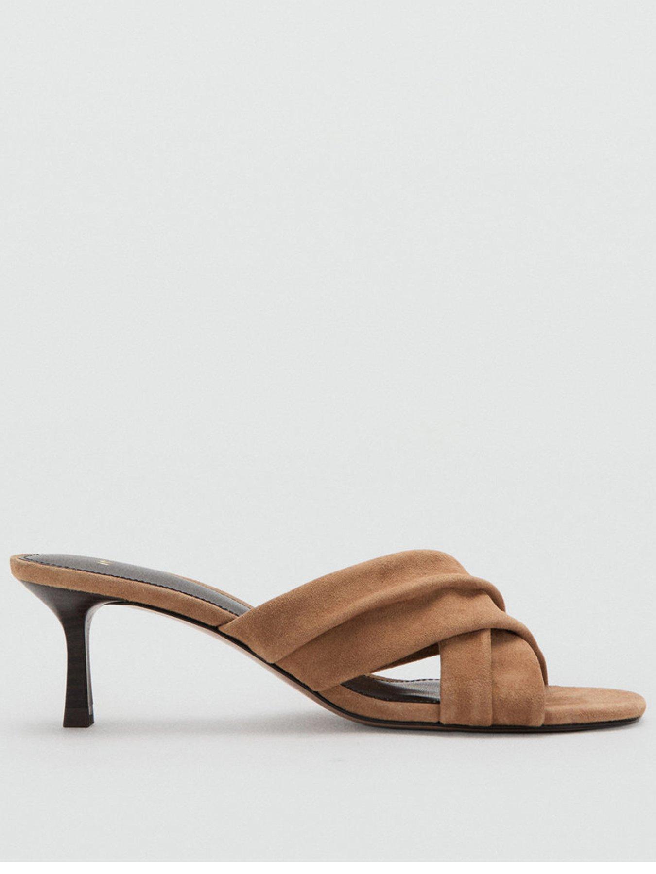 Mango Suede Leather Sandals With Crossed Straps - Sand