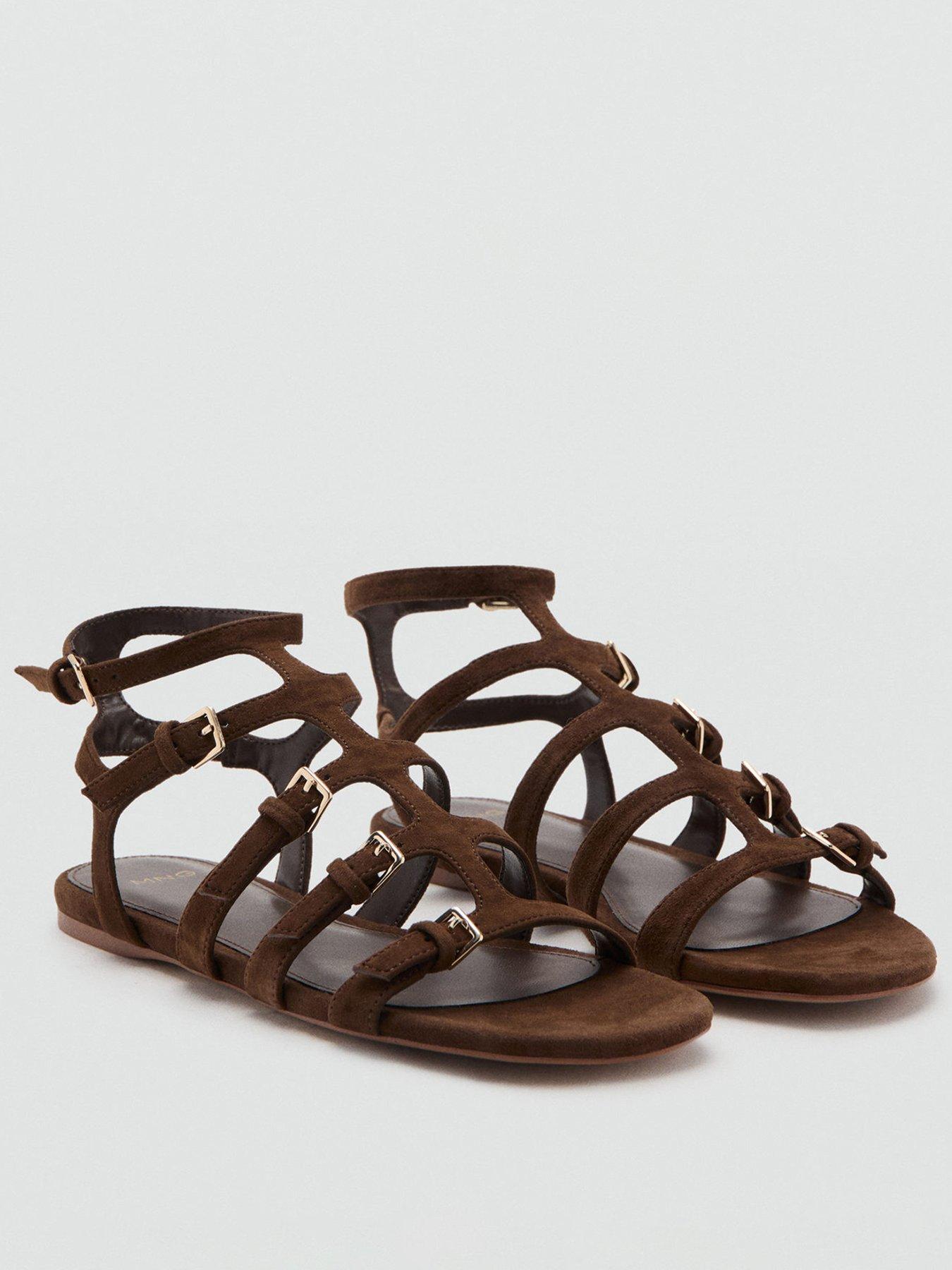 Mango Leather Straps Sandals - Brown