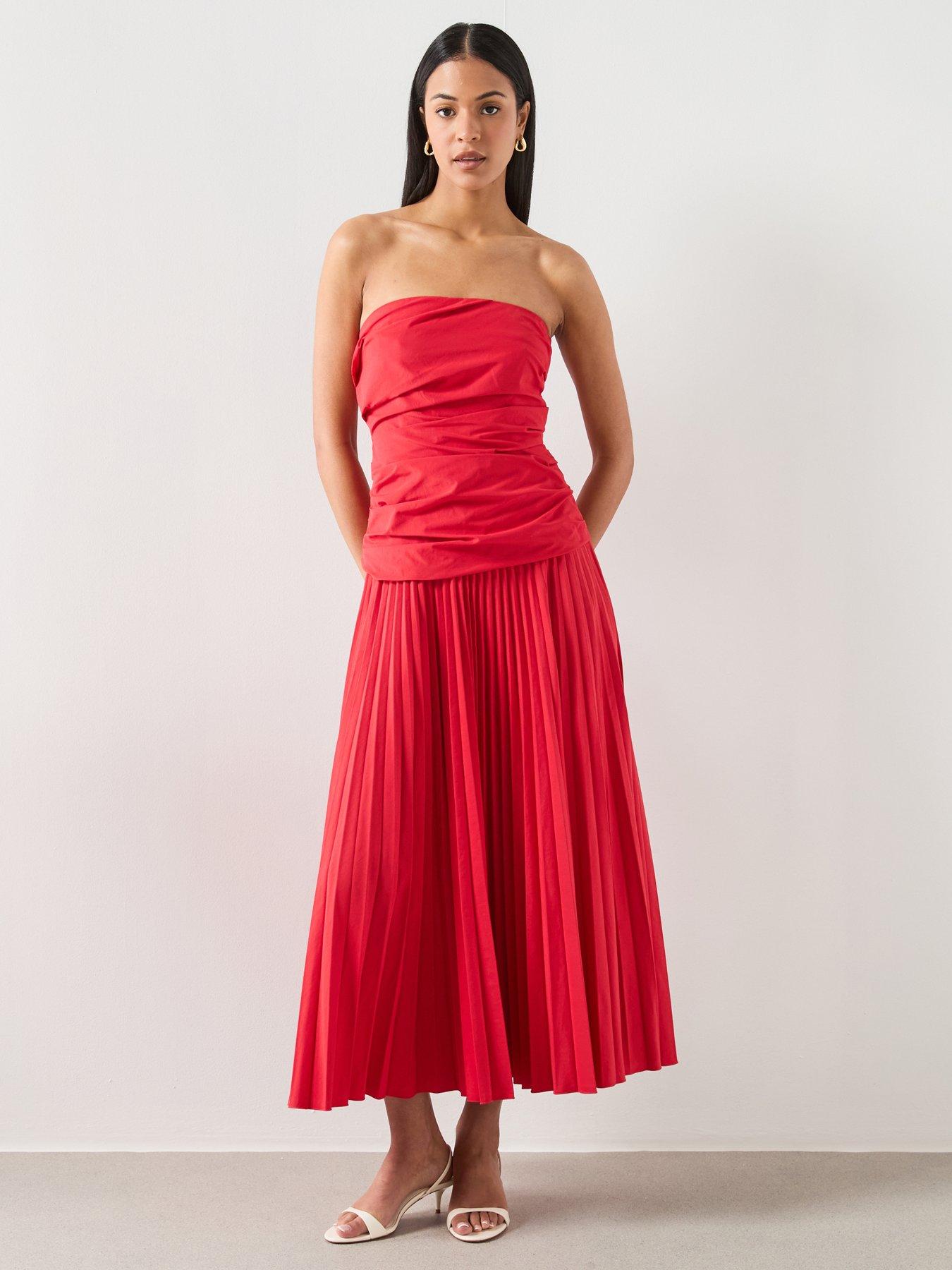 Mango Combined Strapless Dress - Red