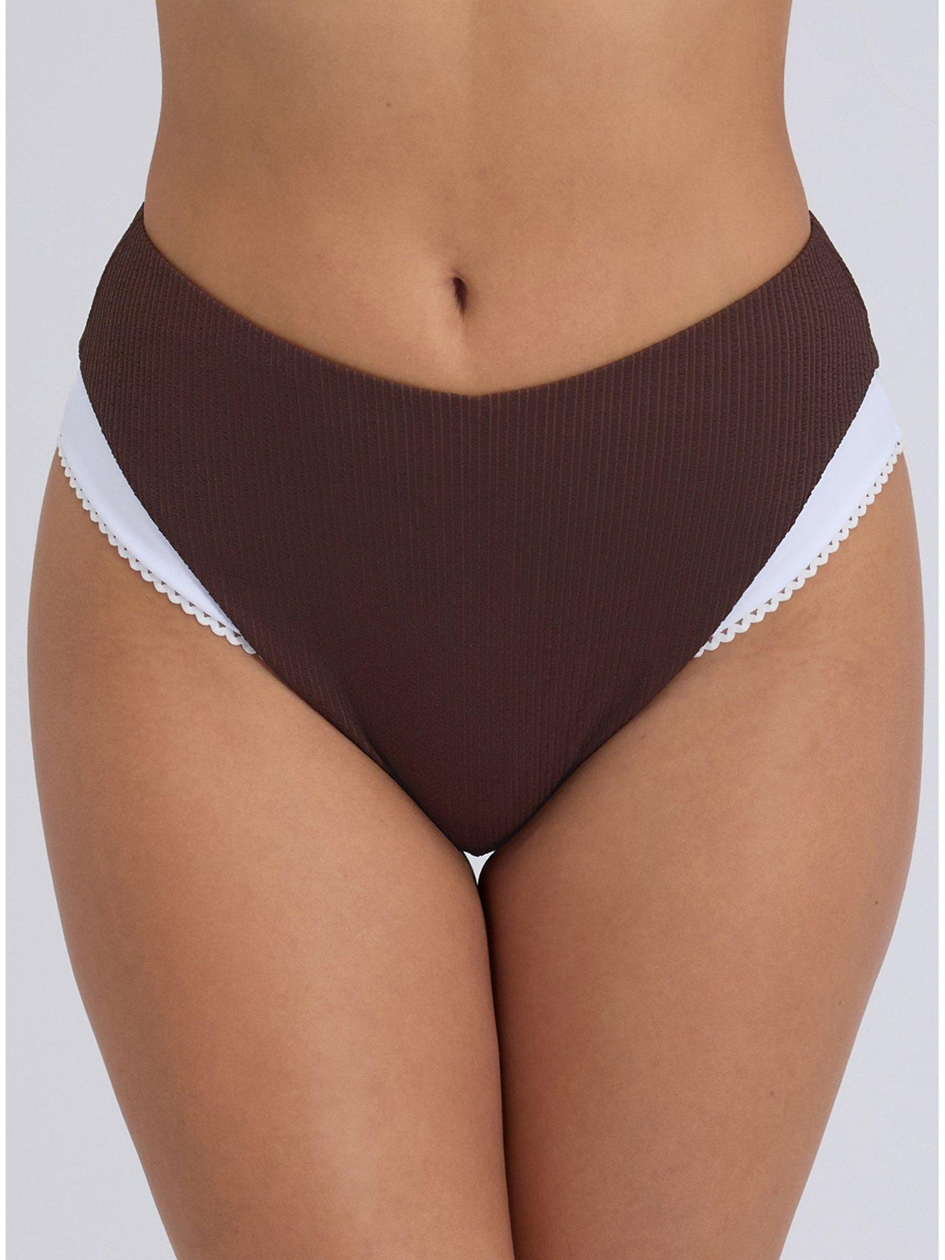 Image 1 of 6 of Boux Avenue Rivoli Picot High Waist Bikini Briefs - Chocolate