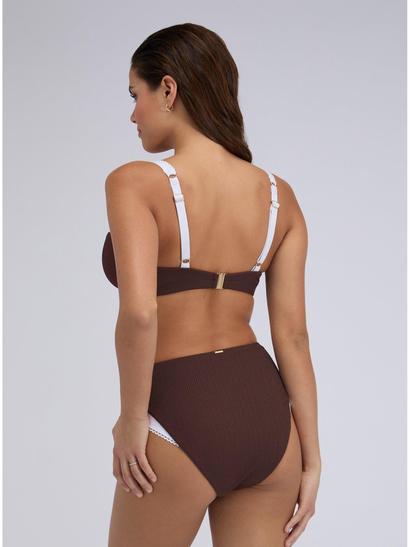 Image 2 of 6 of Boux Avenue Rivoli Picot High Waist Bikini Briefs - Chocolate