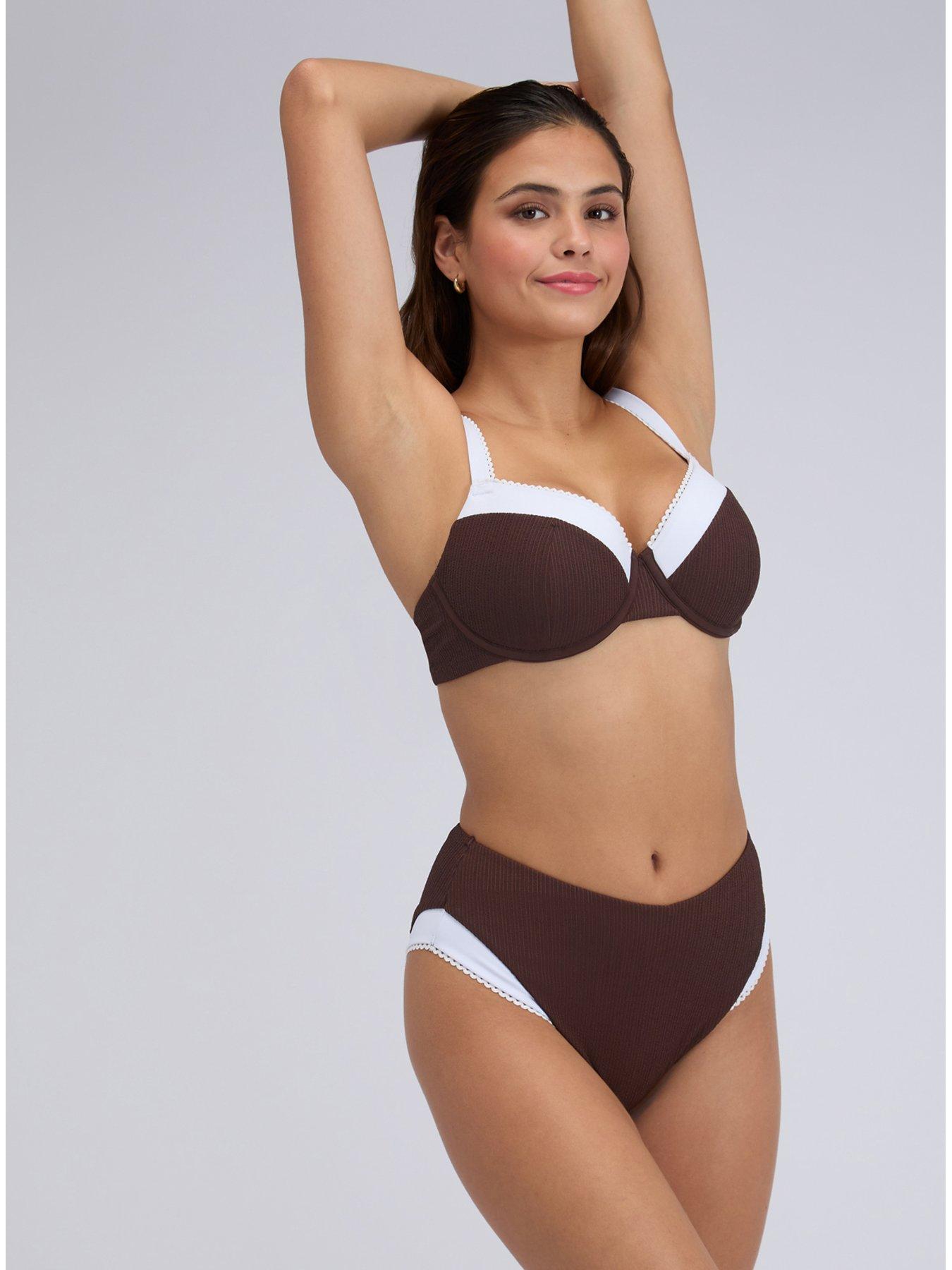 Image 3 of 6 of Boux Avenue Rivoli Picot High Waist Bikini Briefs - Chocolate