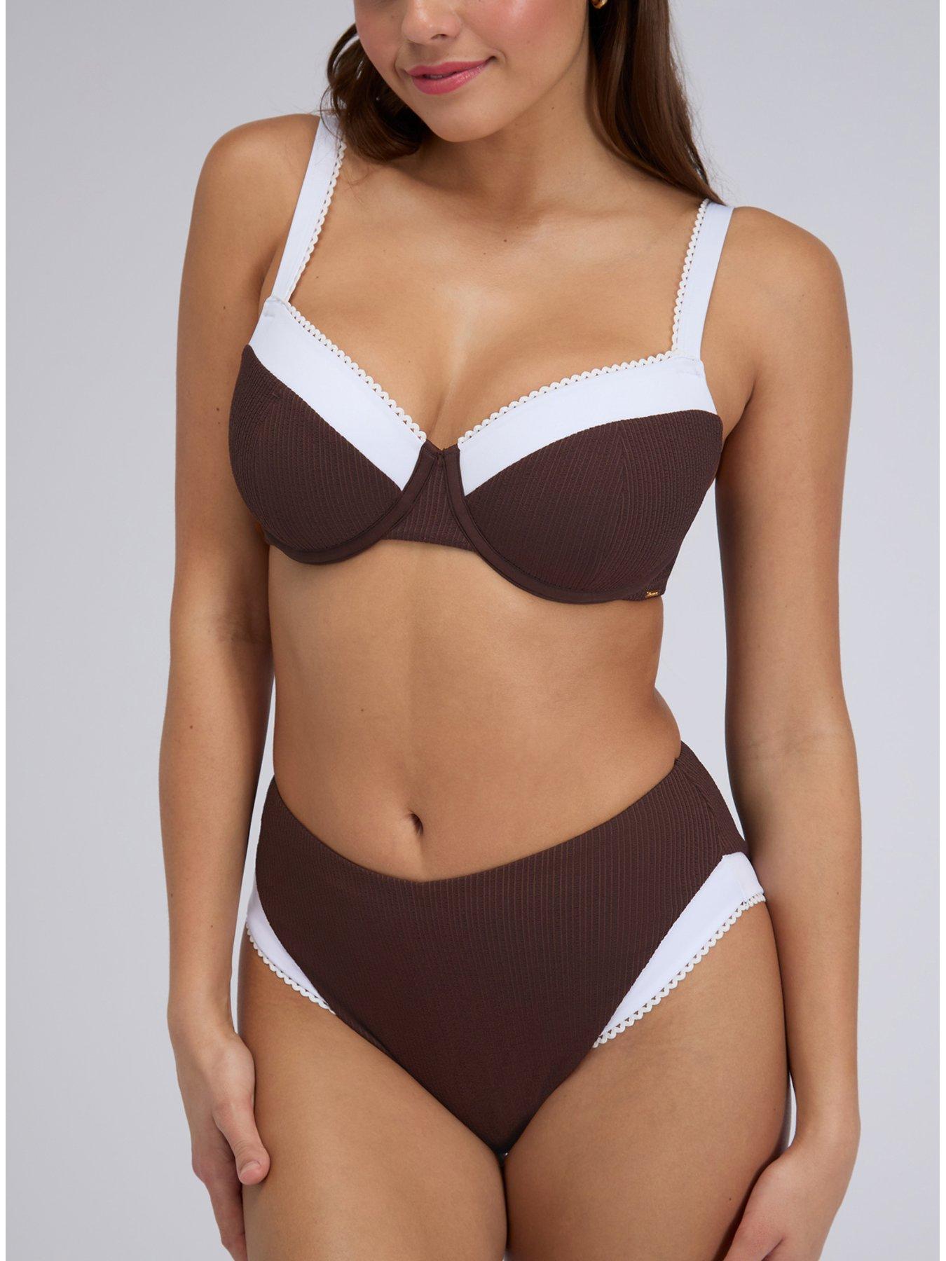 Image 4 of 6 of Boux Avenue Rivoli Picot High Waist Bikini Briefs - Chocolate