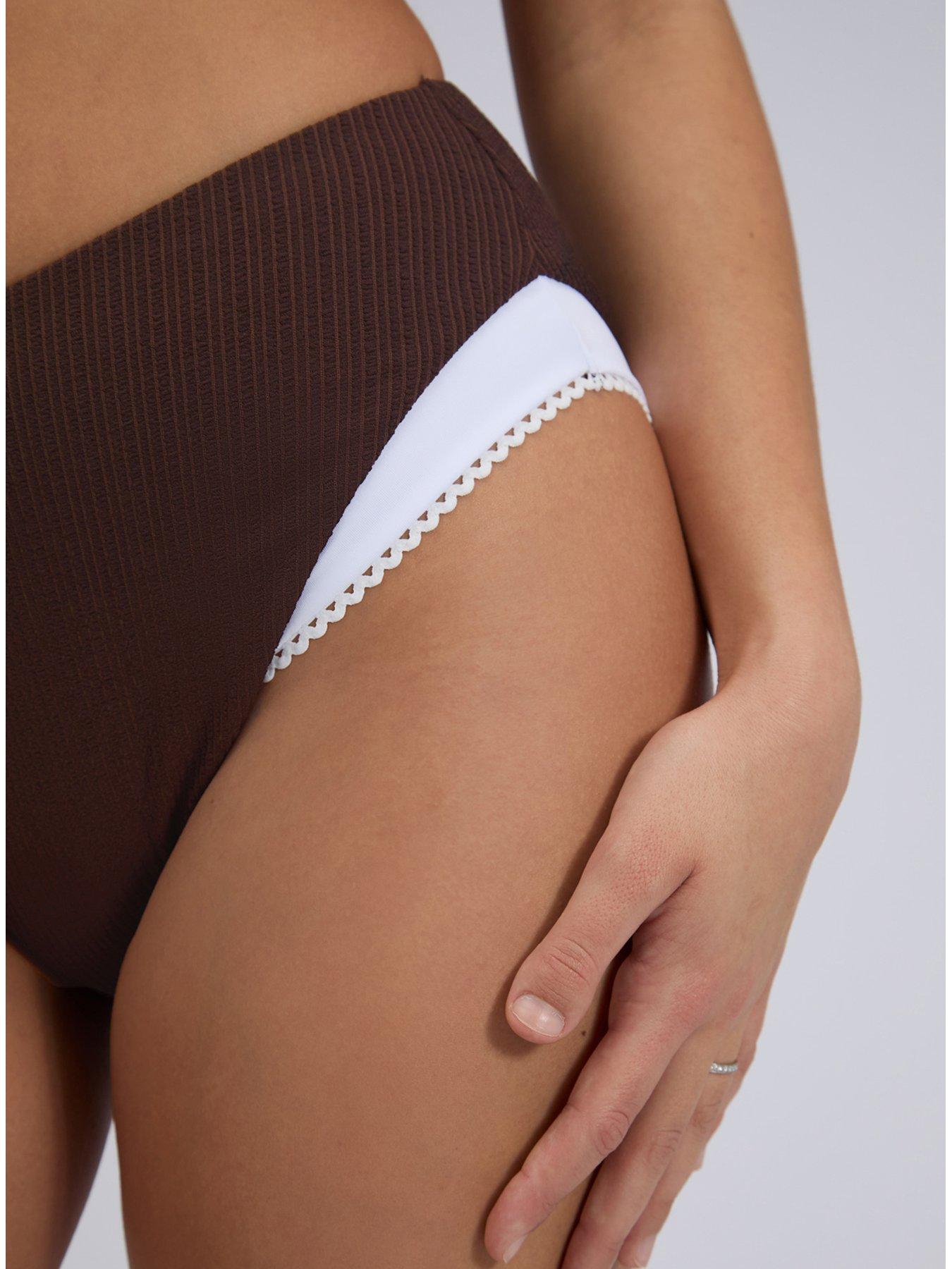 Image 6 of 6 of Boux Avenue Rivoli Picot High Waist Bikini Briefs - Chocolate