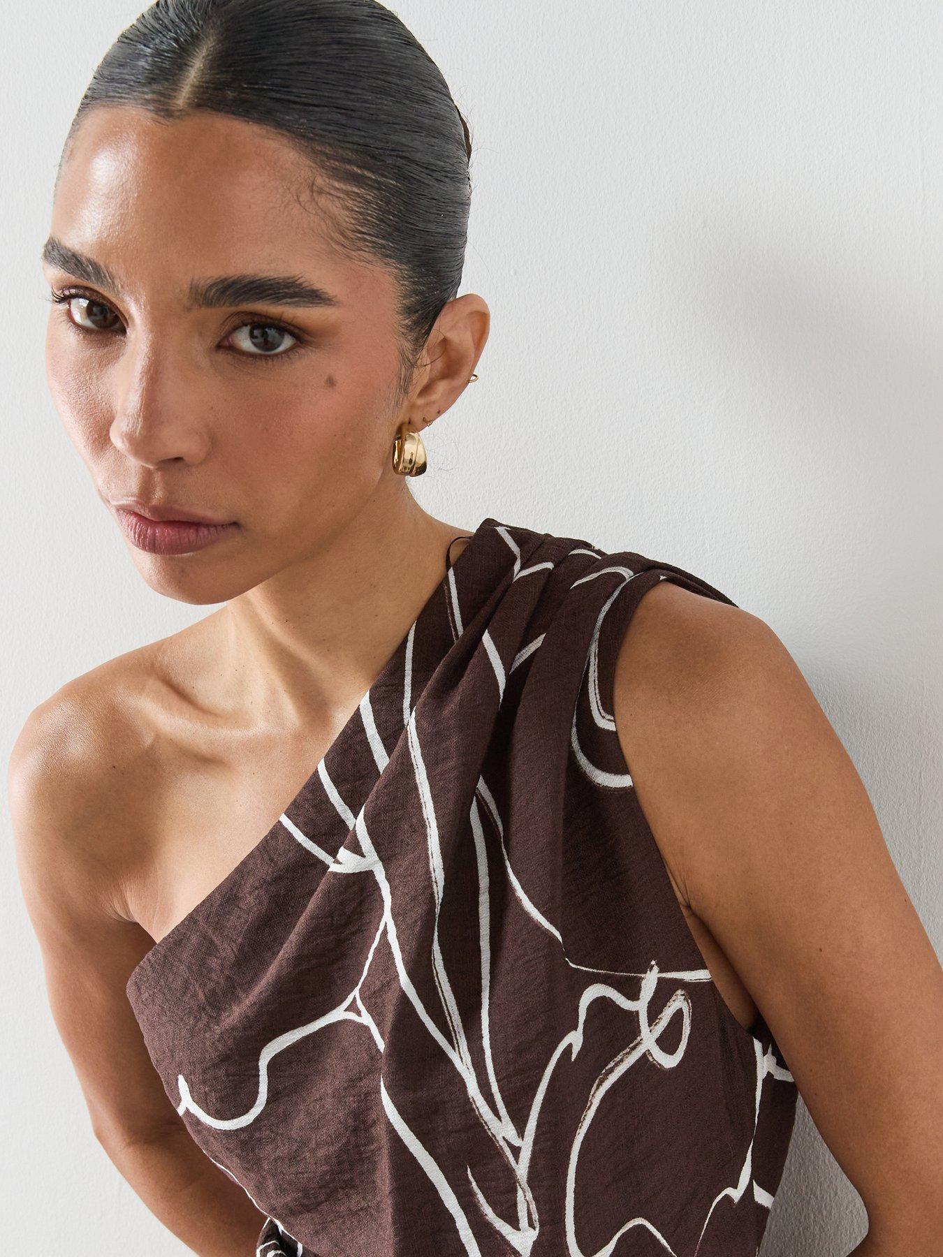 Image 4 of 6 of Mango Asymmetric Printed Top - Brown