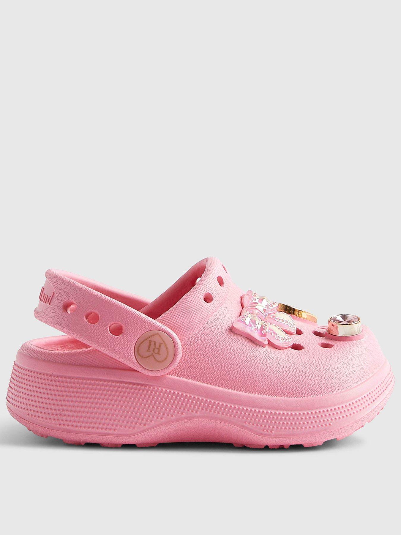 River Island Mini Girls Bow Gem Clog Sandals - Pink