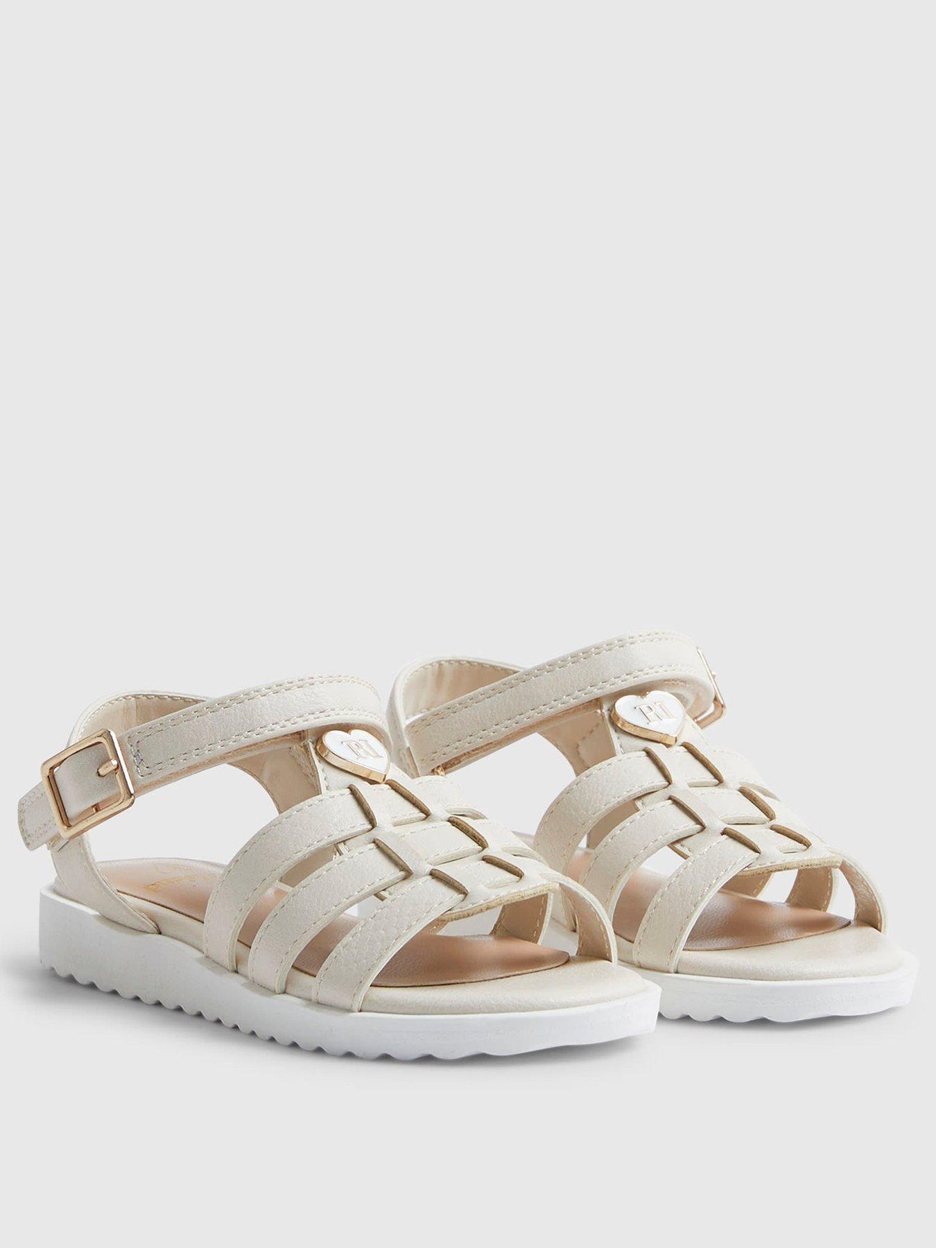 Image 2 of 5 of River Island Mini Girls Heart Caged Sandals - White
