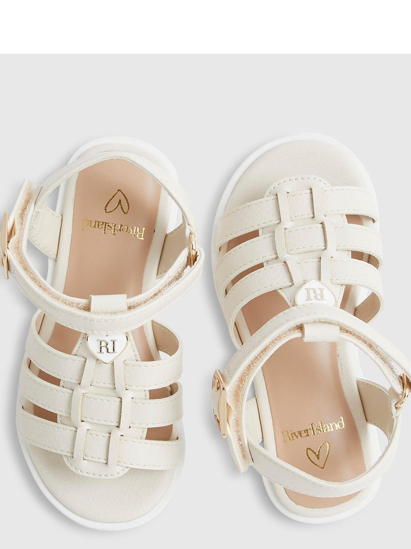 Image 4 of 5 of River Island Mini Girls Heart Caged Sandals - White