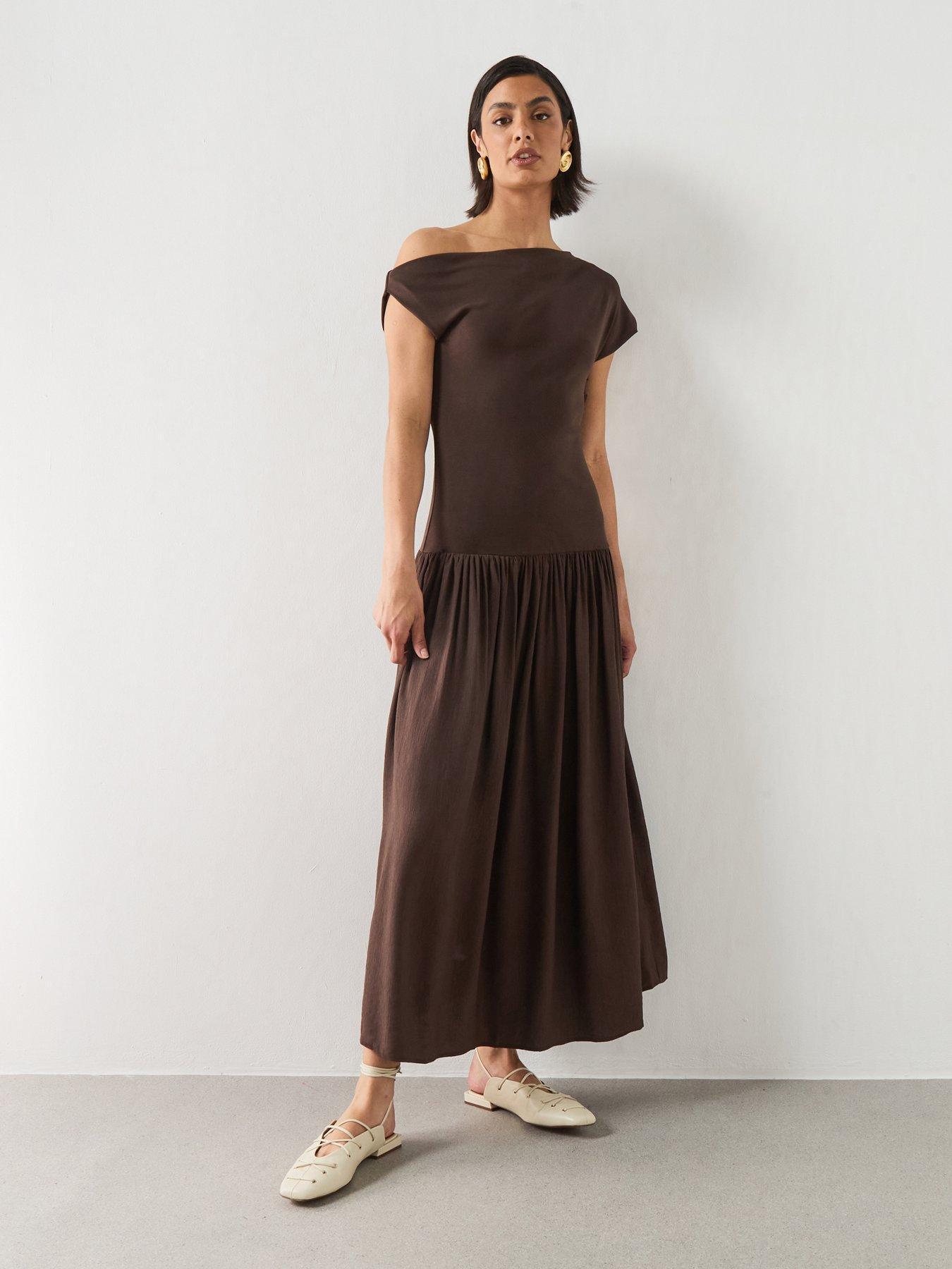 Mango Asymmetrical Flared Dress - Brown