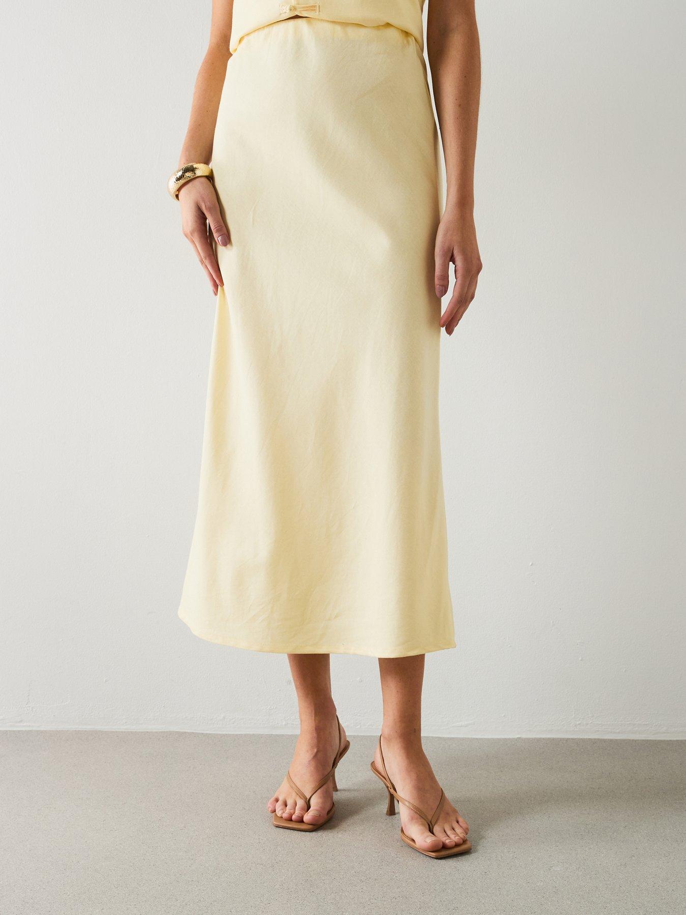Mango Linen-blend Co-ord Straight Skirt - Vanilla
