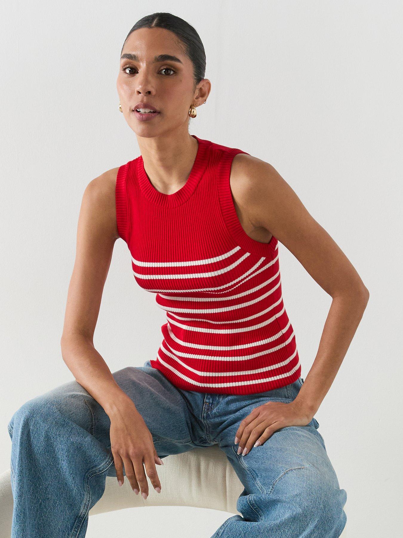 Mango Striped Knit Top - Red