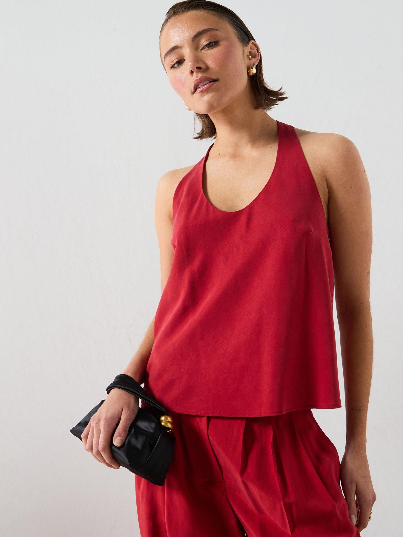 Image 1 of 6 of Mango Lyocell Co-ord Strap Top - Red