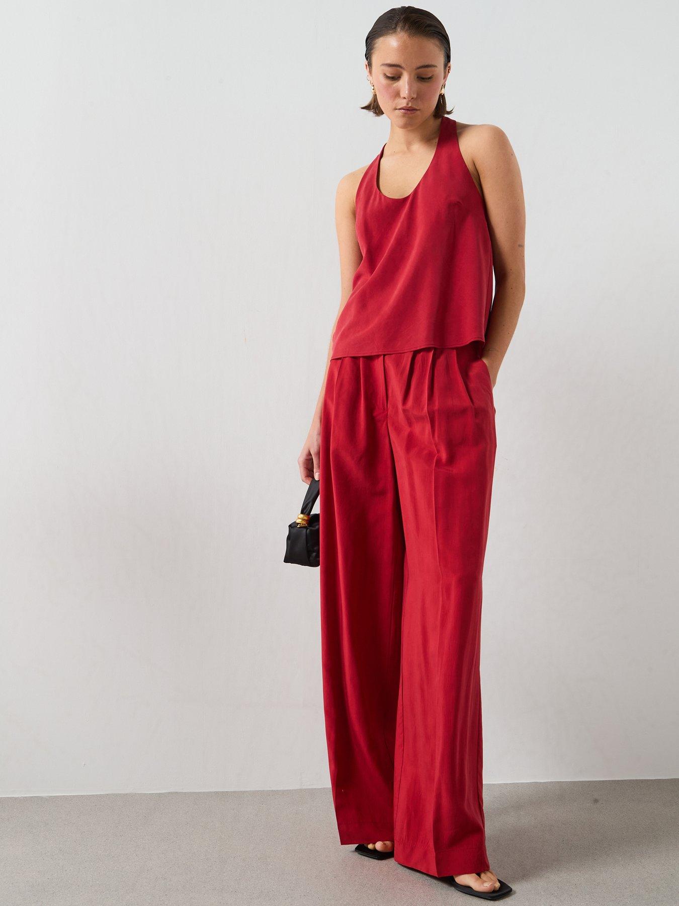Image 3 of 6 of Mango Lyocell Co-ord Strap Top - Red