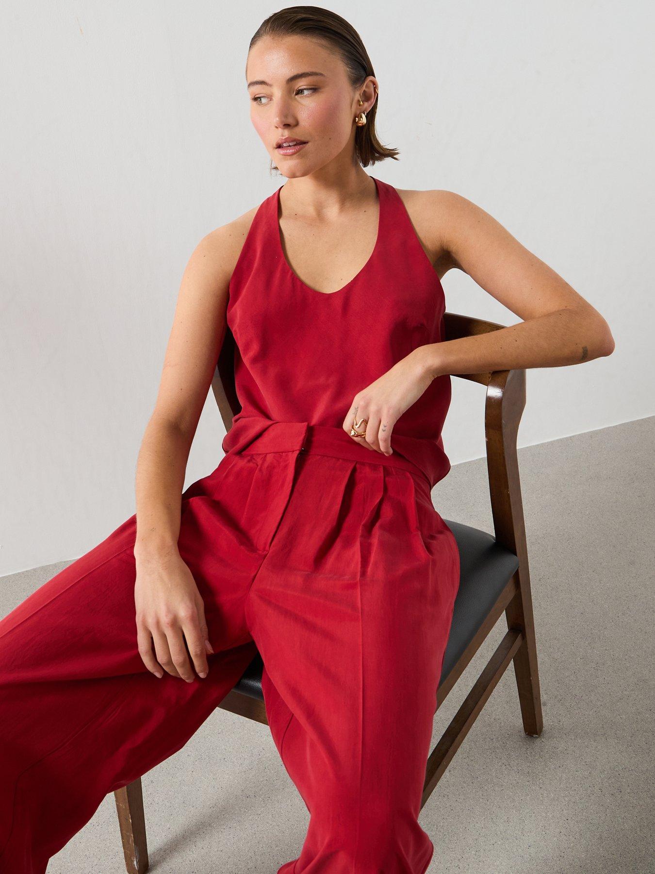 Image 4 of 6 of Mango Lyocell Co-ord Strap Top - Red