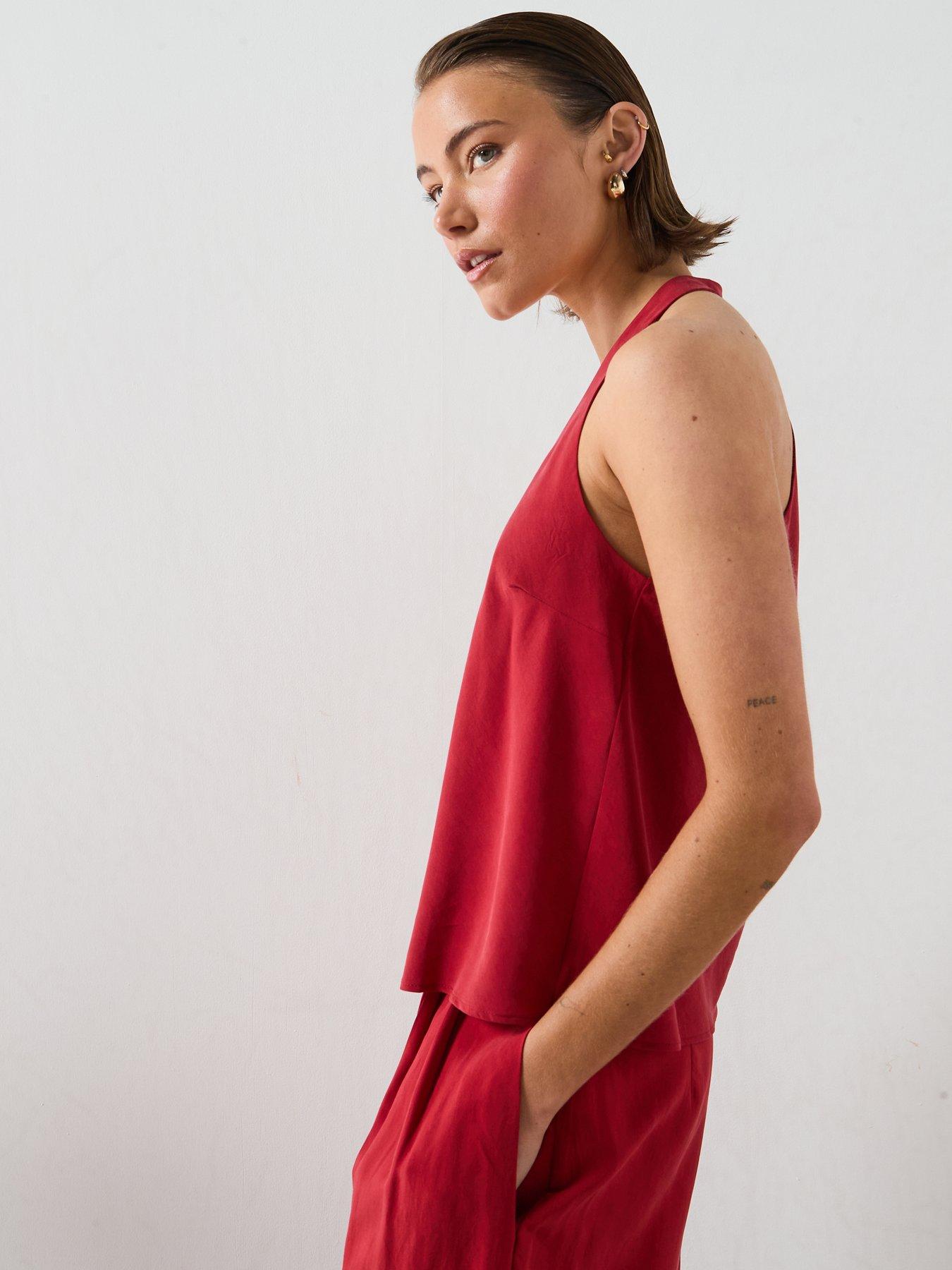 Image 5 of 6 of Mango Lyocell Co-ord Strap Top - Red