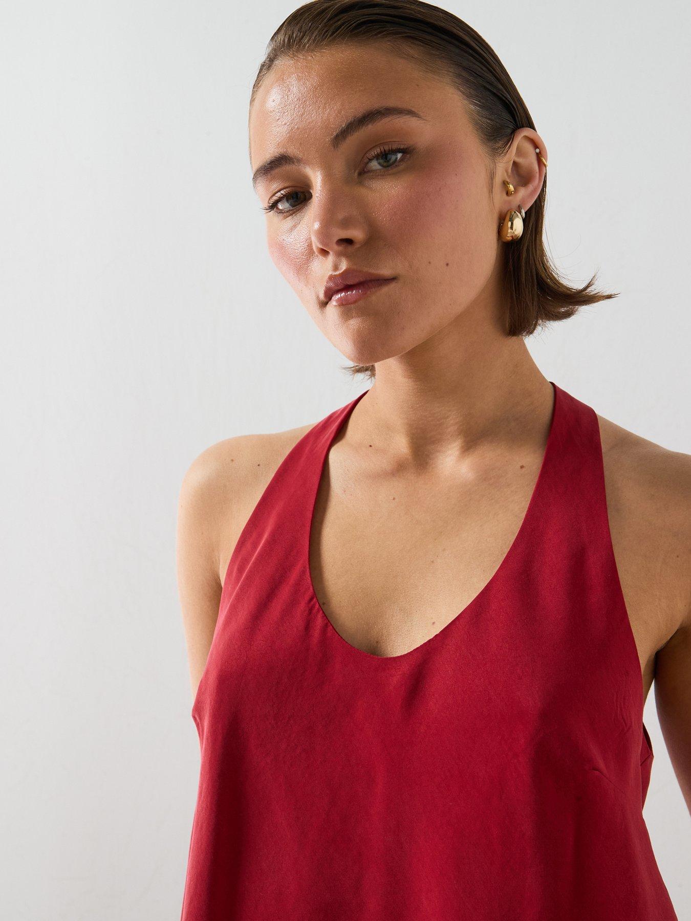 Image 6 of 6 of Mango Lyocell Co-ord Strap Top - Red