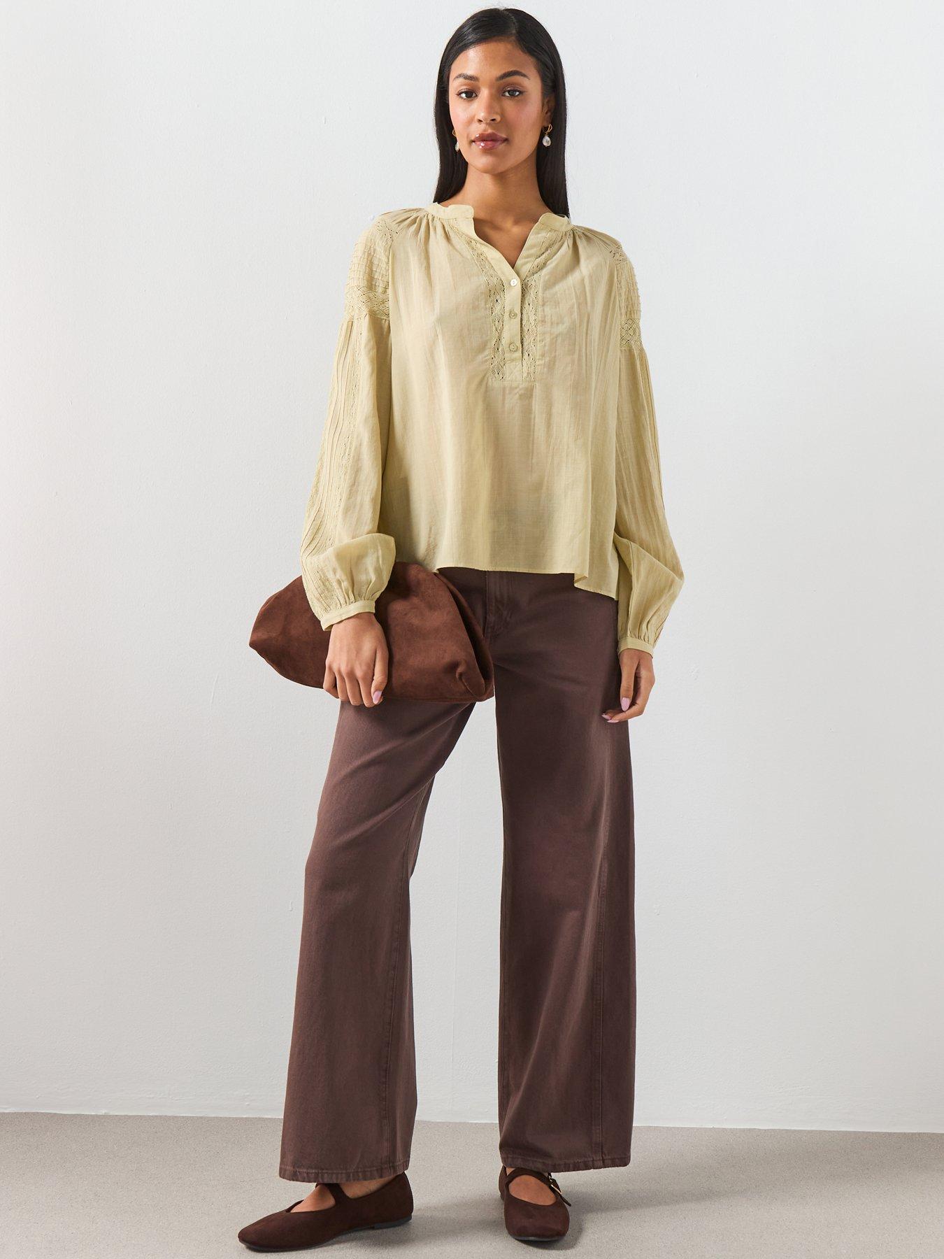 Image 3 of 6 of Mango Embroidered Openwork Blouse - Green