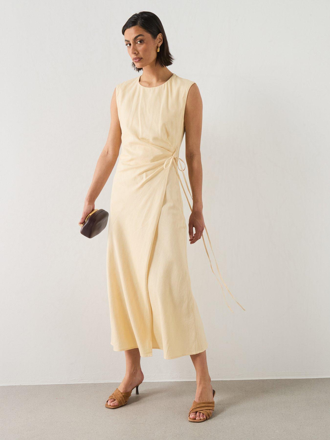 Image 3 of 6 of Mango Wrap Midi-Dress With Tie Detail - Cream