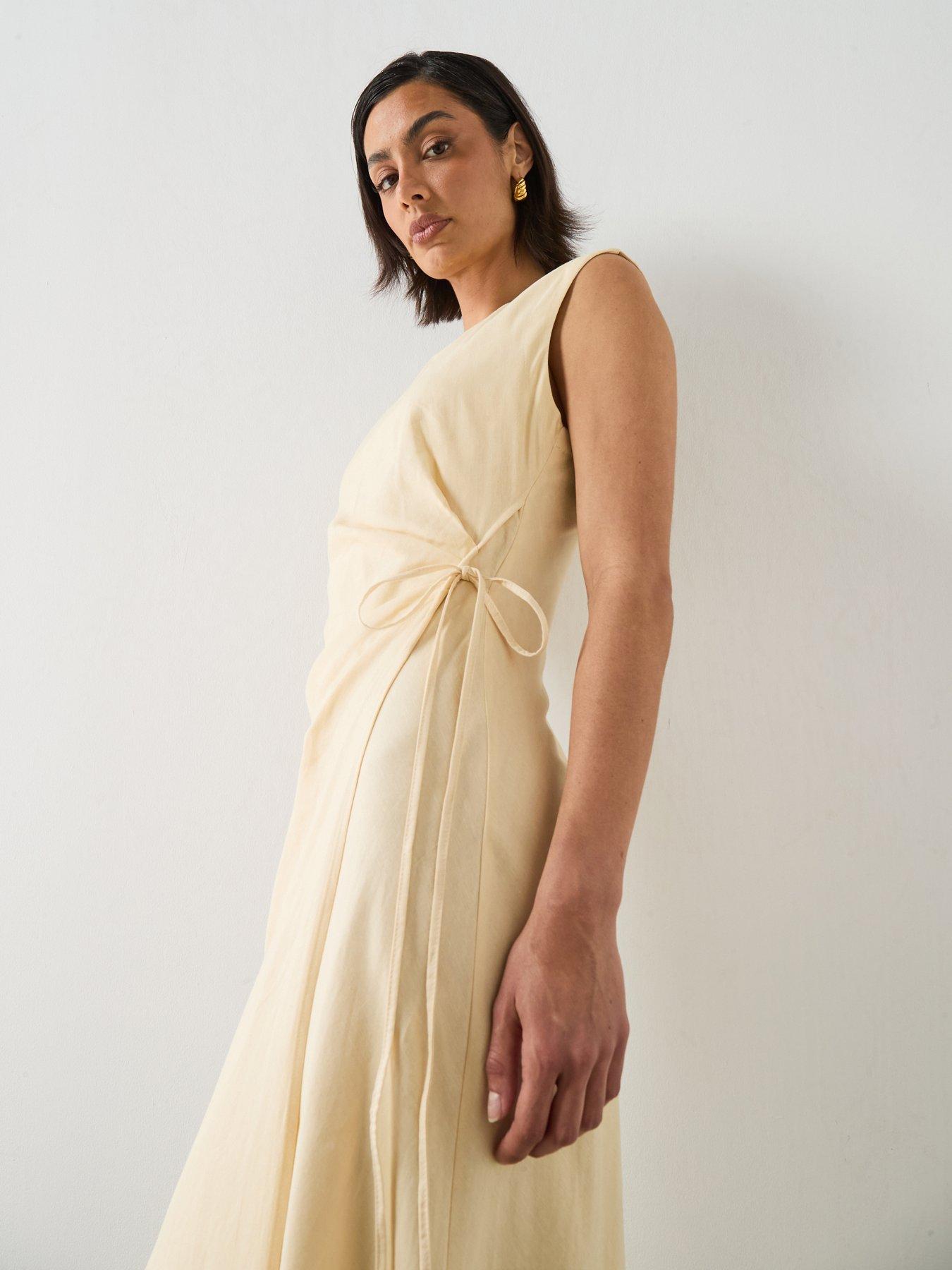 Image 4 of 6 of Mango Wrap Midi-Dress With Tie Detail - Cream