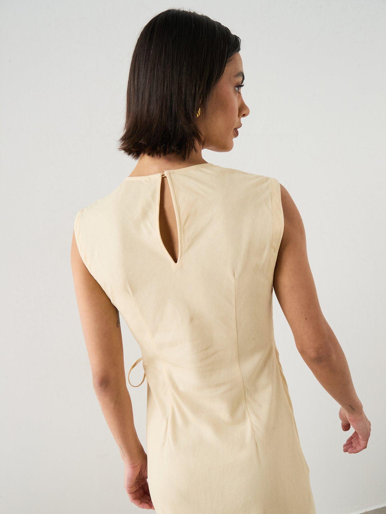 Image 6 of 6 of Mango Wrap Midi-Dress With Tie Detail - Cream