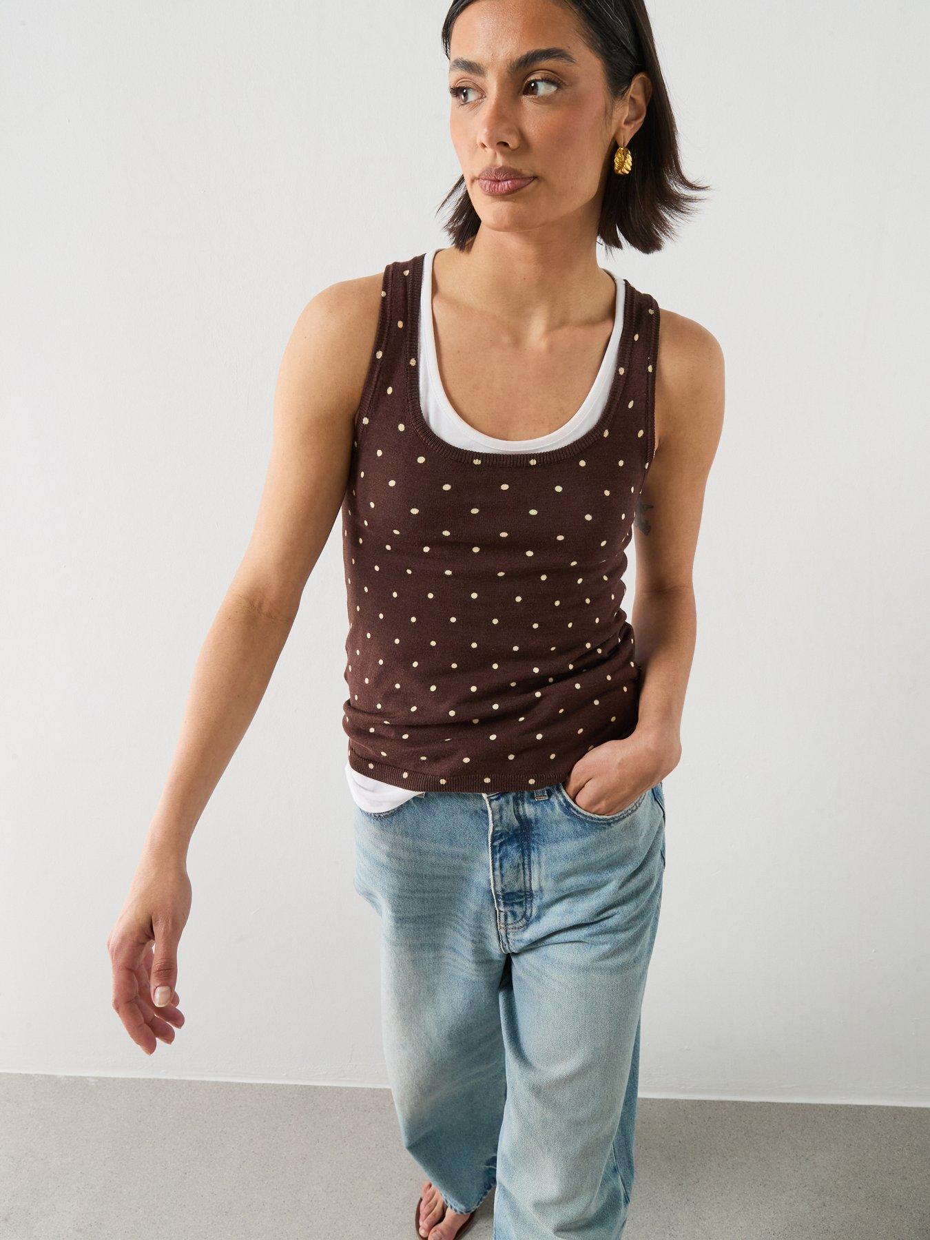 Mango Polka-Dot Knitted Top - Brown
