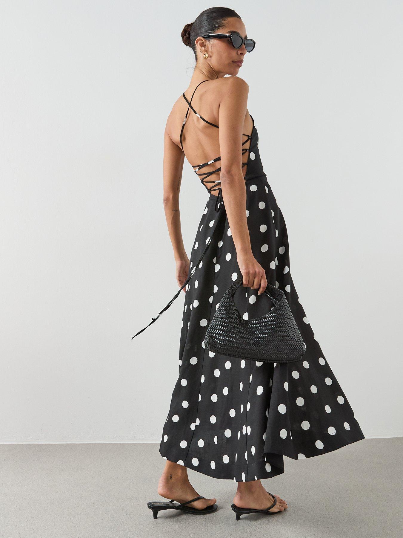 stillFront image of mango-lyocell-polka-dot-dress-black
