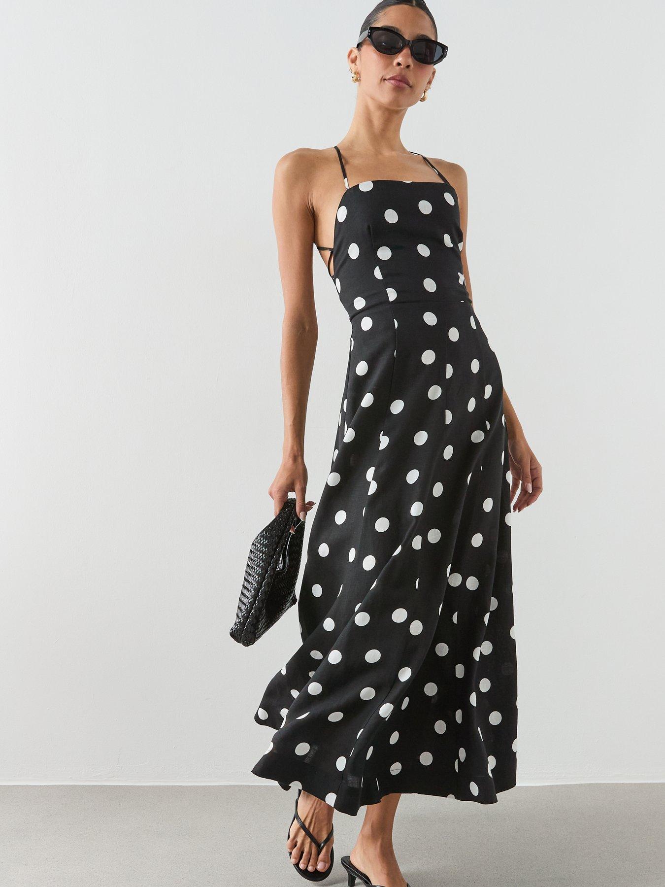  image of mango-lyocell-polka-dot-dress-black