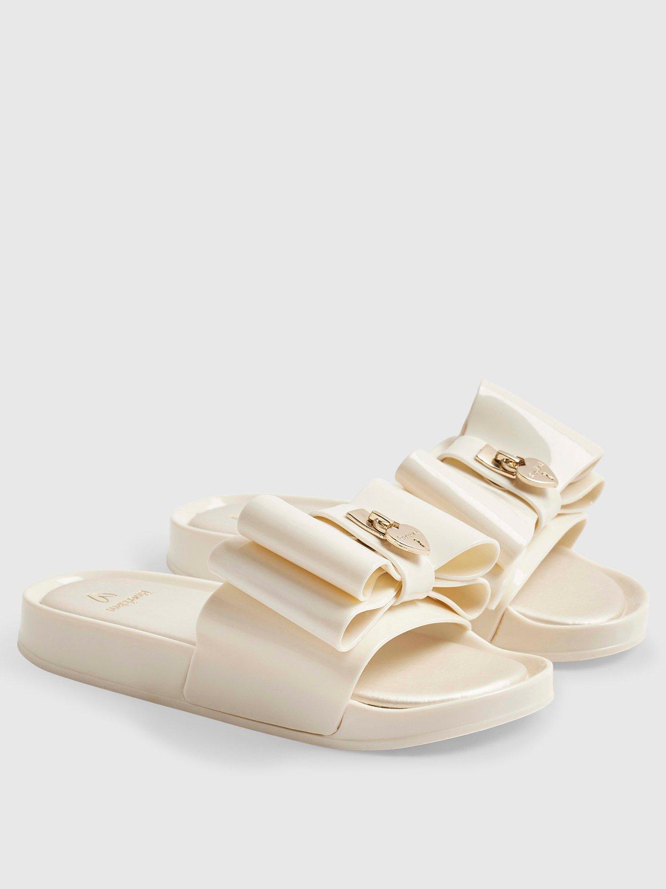 Image 2 of 5 of River Island Older Girls Bow Slider Sandals - Cream