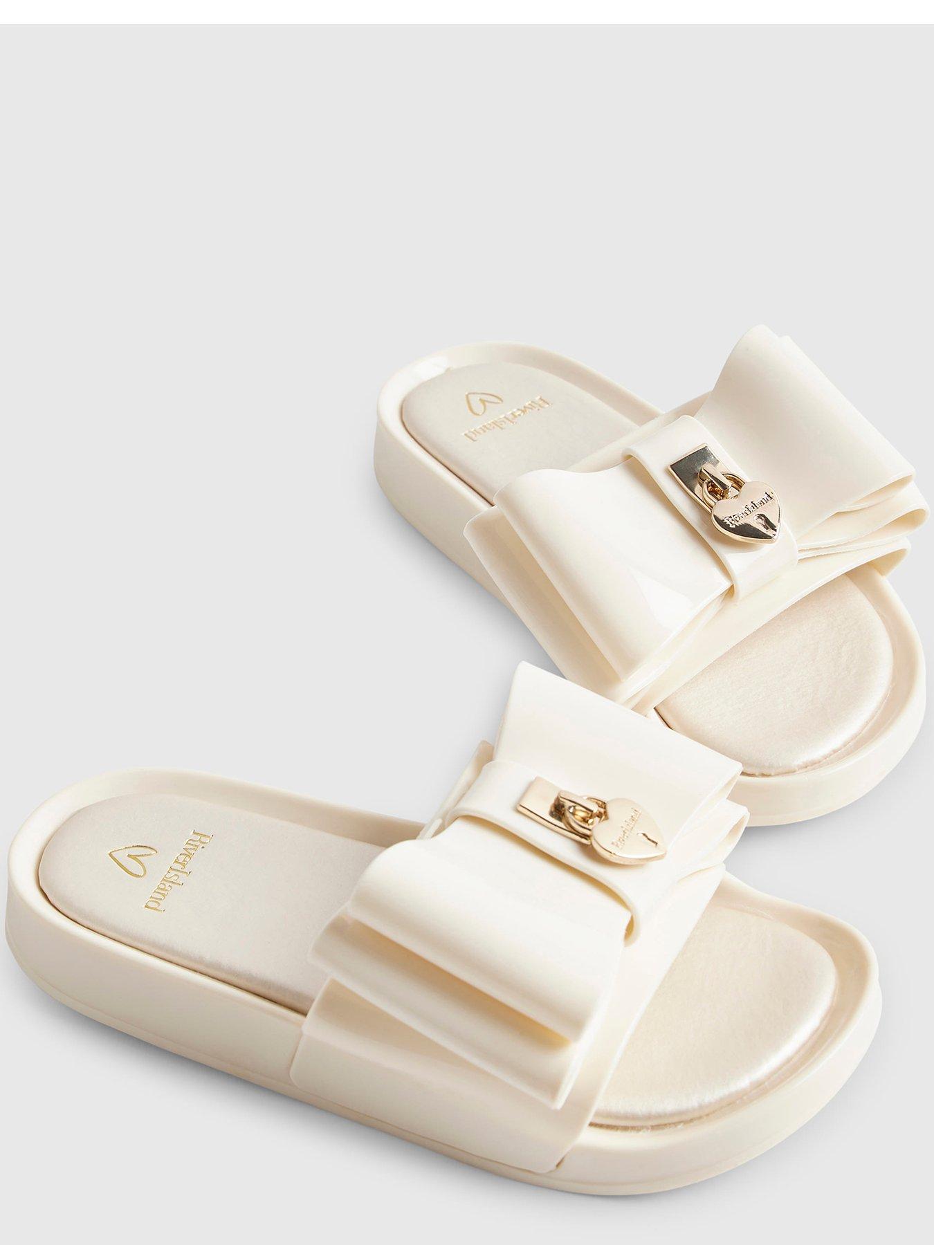 Image 4 of 5 of River Island Older Girls Bow Slider Sandals - Cream