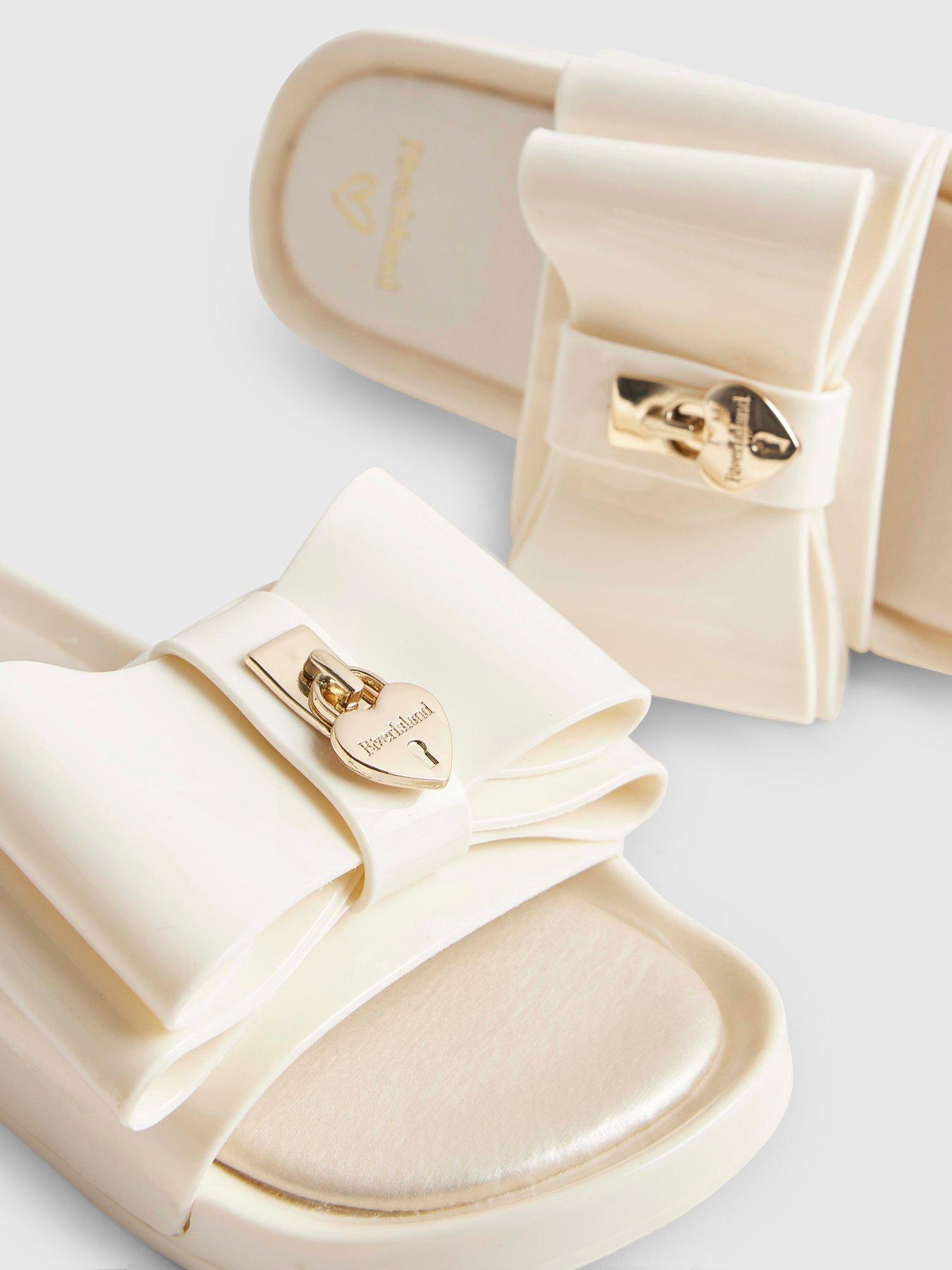 Image 5 of 5 of River Island Older Girls Bow Slider Sandals - Cream