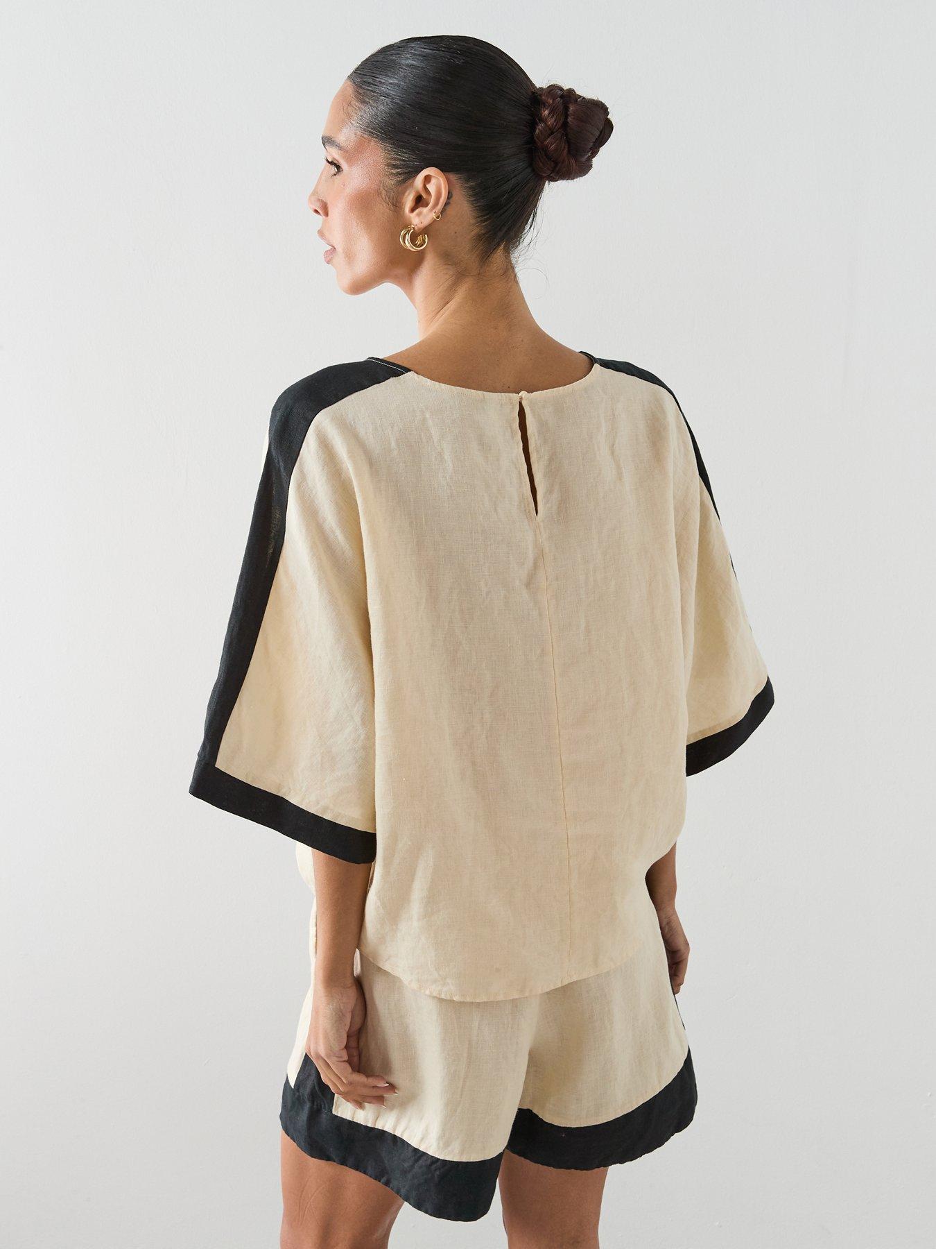  image of mango-linen-blouse-with-contrasting-stripes-cream