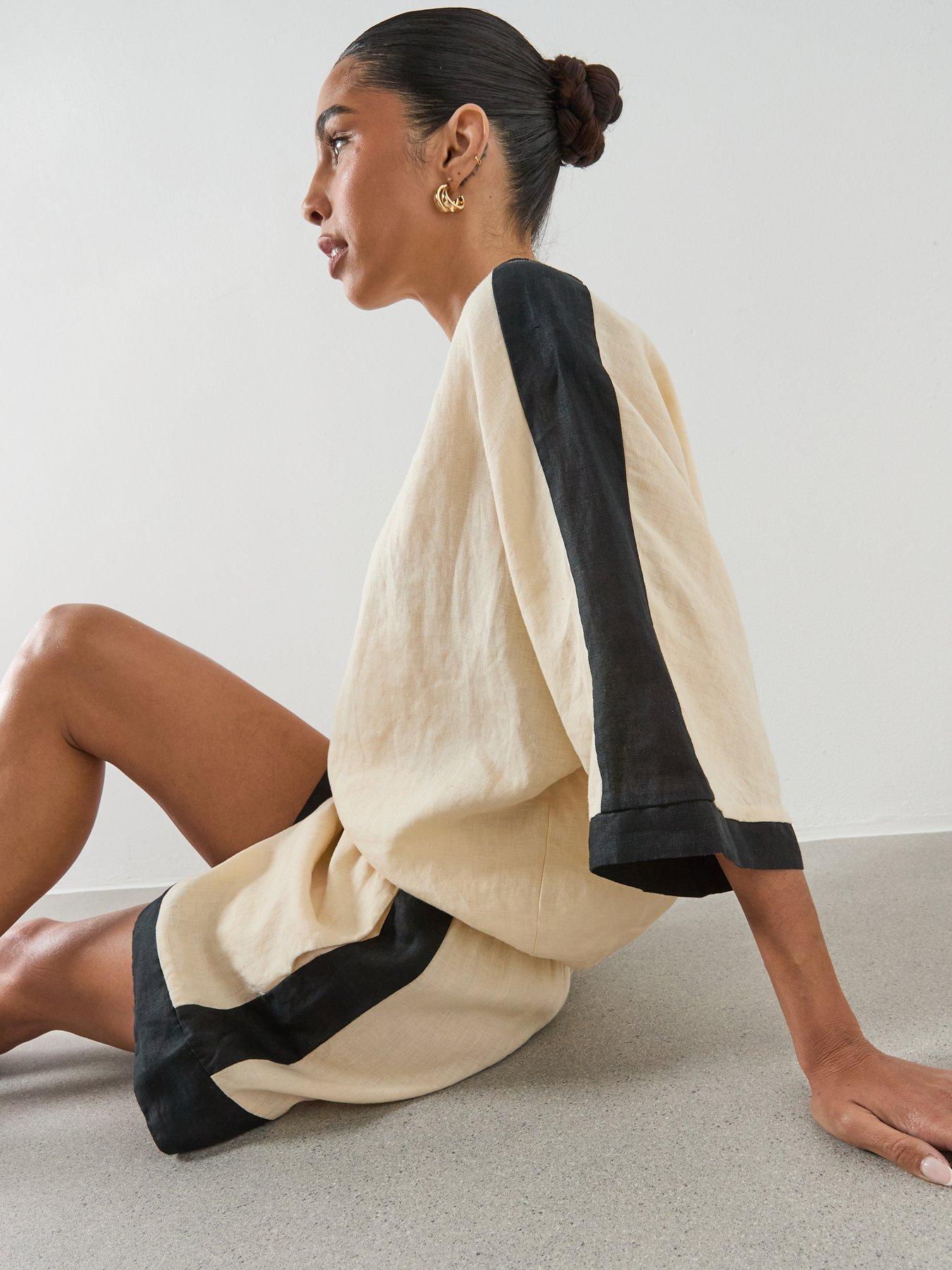  image of mango-linen-blouse-with-contrasting-stripes-cream