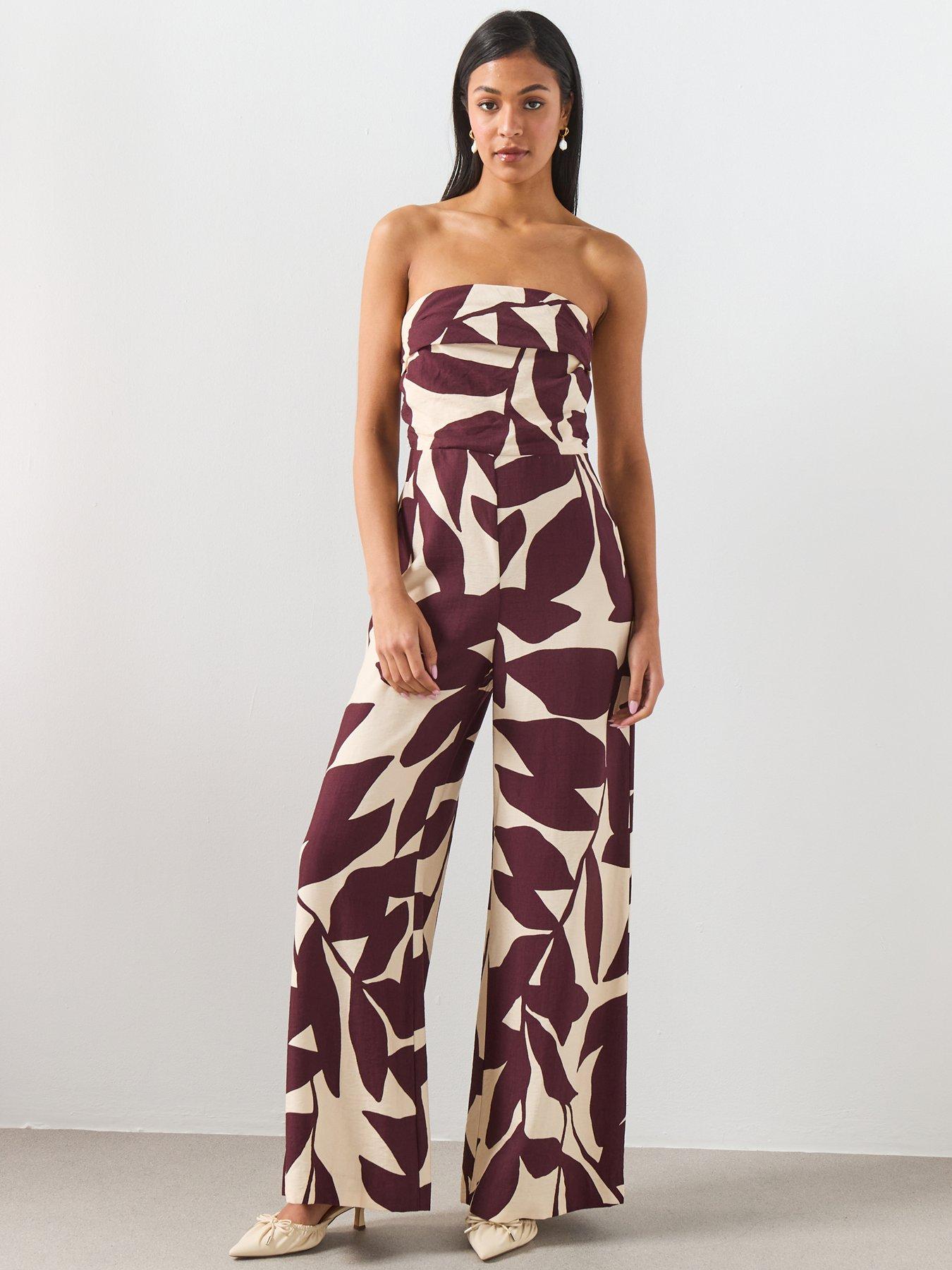  image of mango-printed-strapless-jumpsuit-cream
