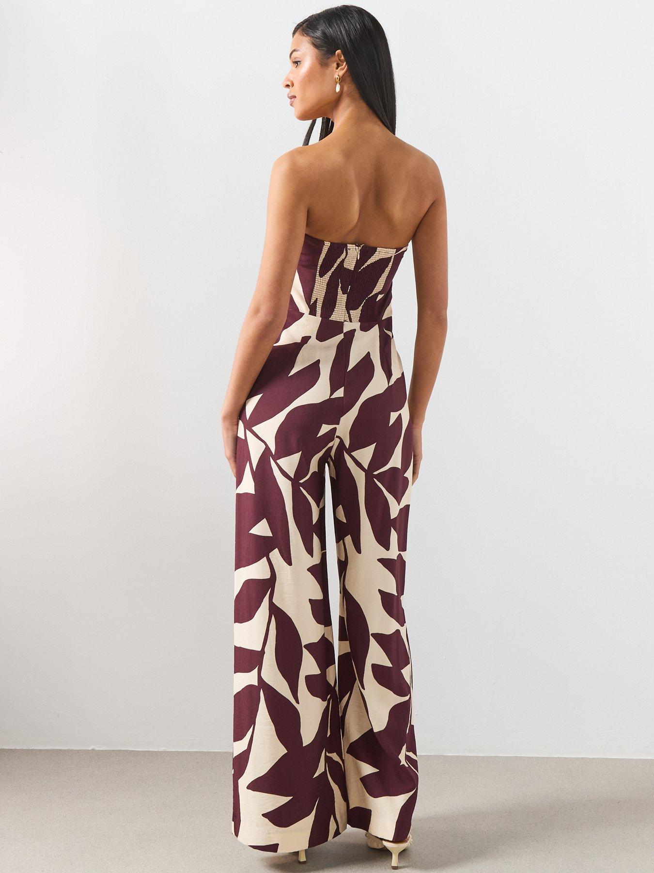  image of mango-printed-strapless-jumpsuit-cream