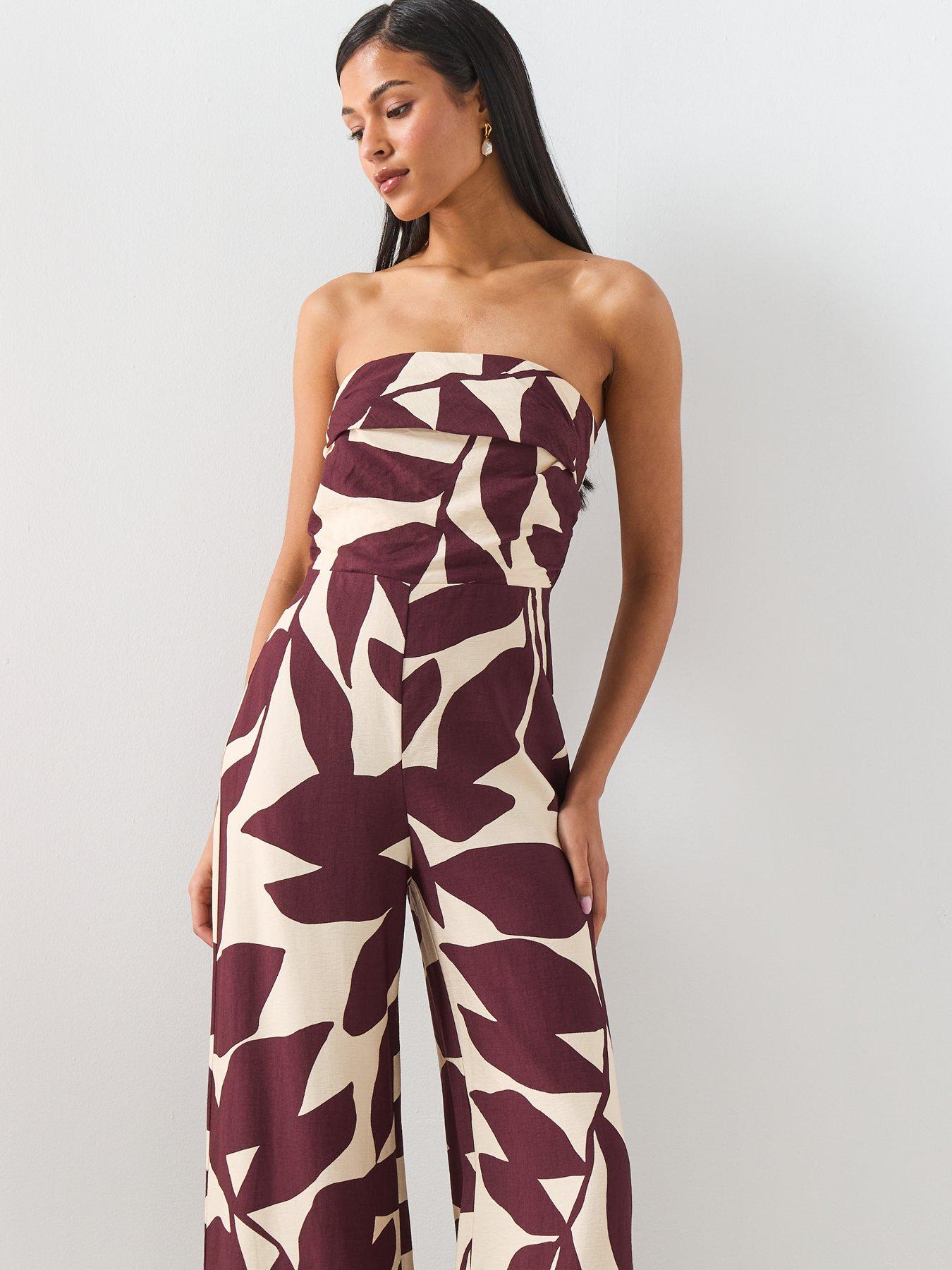  image of mango-printed-strapless-jumpsuit-cream