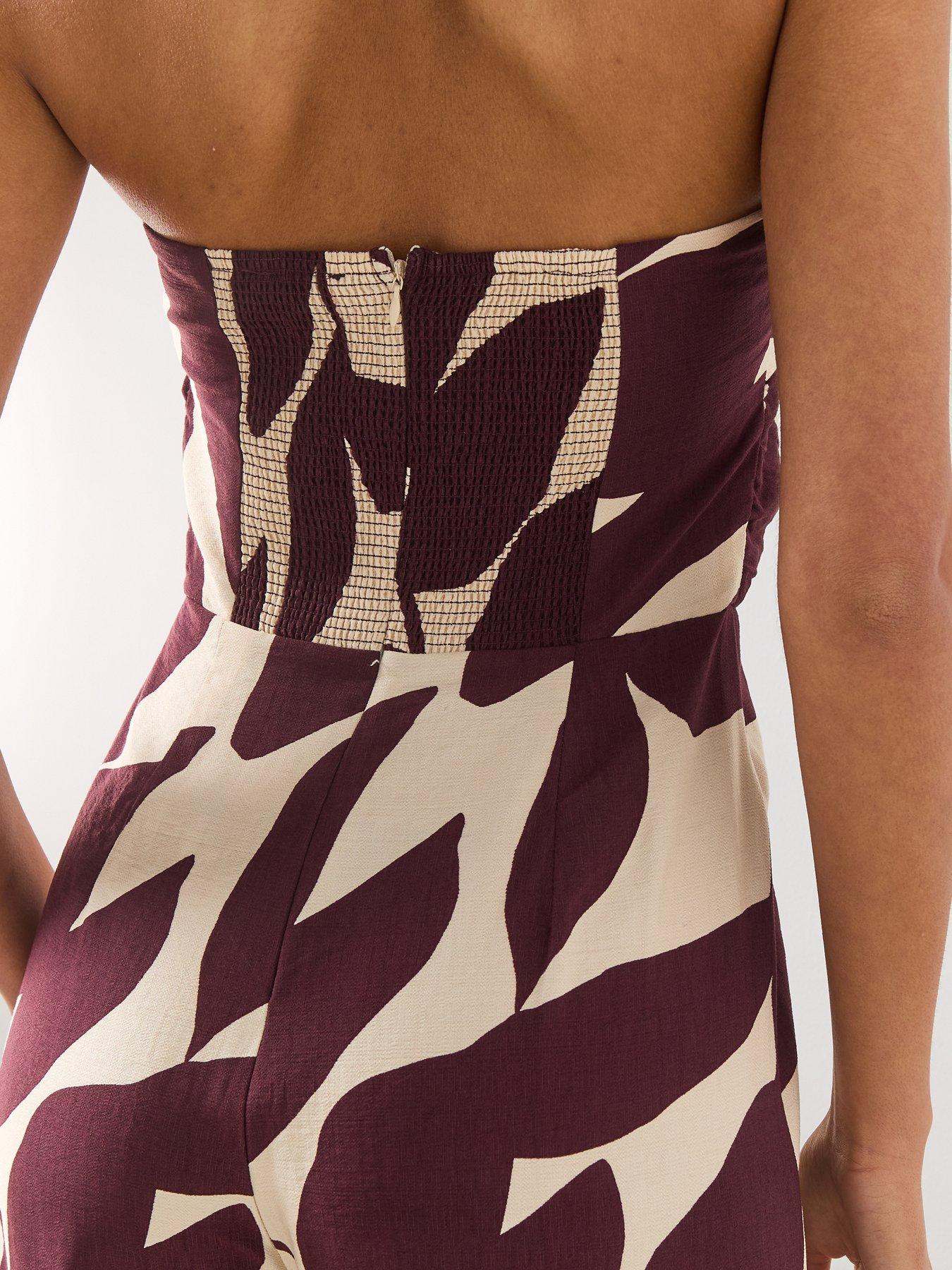  image of mango-printed-strapless-jumpsuit-cream