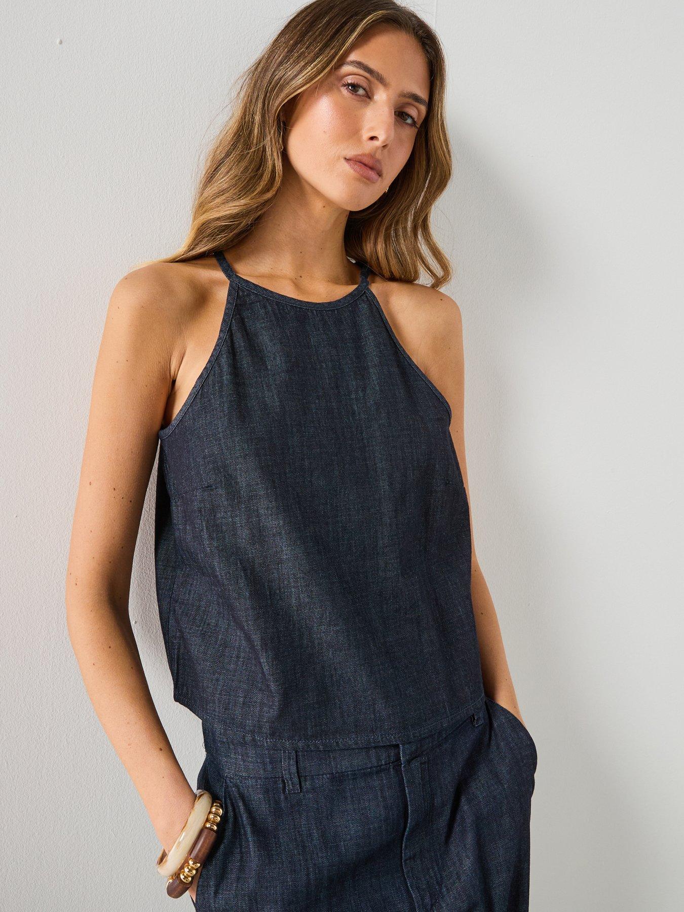 Mango Halter Neck Denim Top - Blue